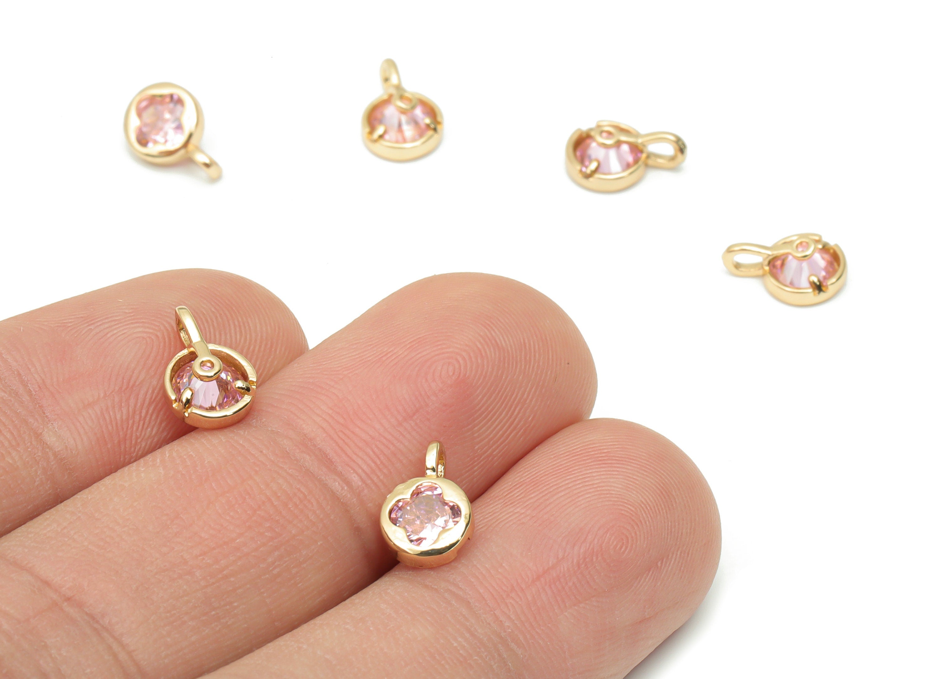 Glass Mini Round Flower Loop Earring Charms - Brass Mini Flower Frame Pendant - Gold Tone Plated Brass - Faceted Glass - 9.2x6x4mm - GS1094A - DOMEDBAZAAR