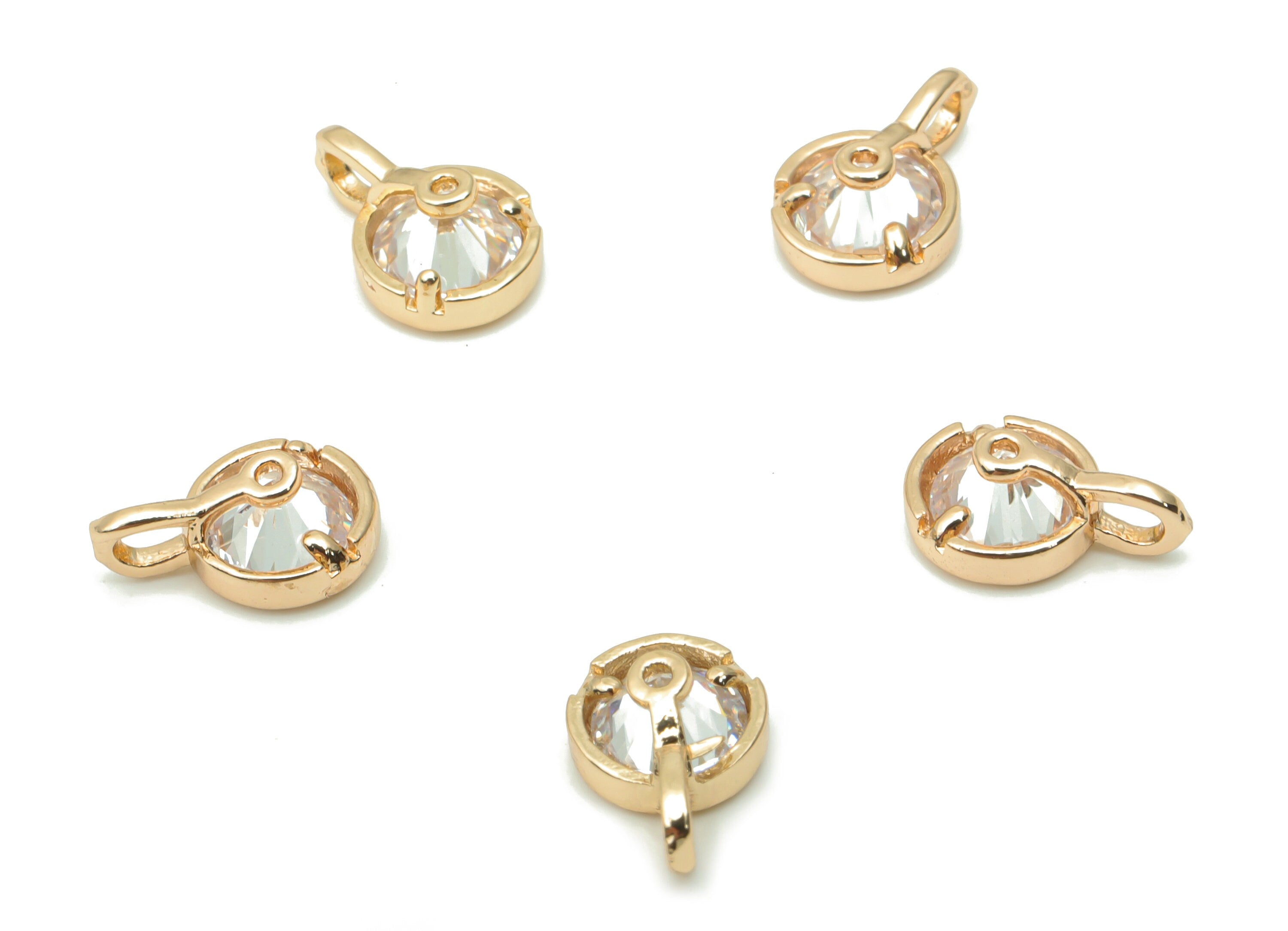 Glass Mini Round Flower Loop Earring Charms - Brass Mini Flower Frame Pendant - Gold Tone Plated Brass - Faceted Glass - 9.2x6x4mm - GS1094C - DOMEDBAZAAR