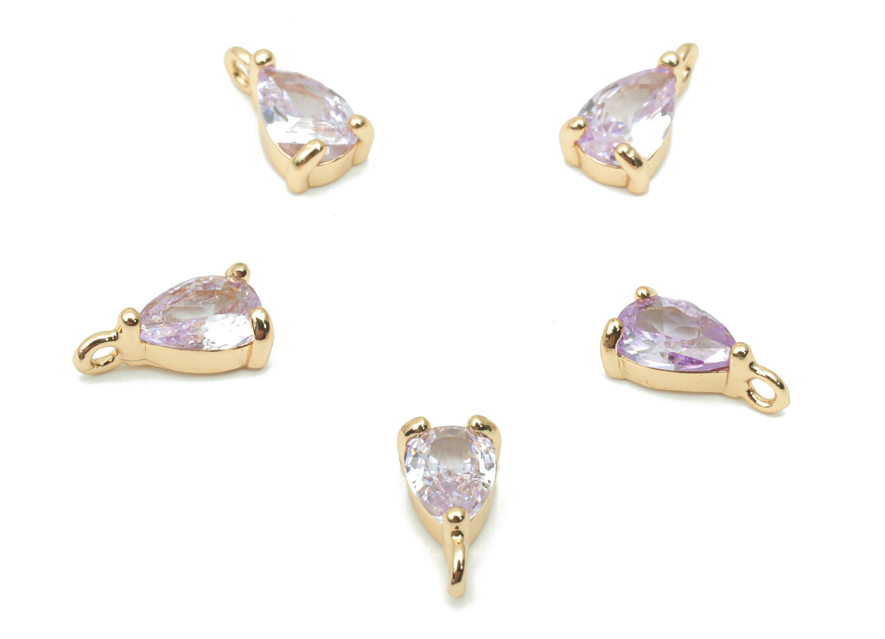 Glass Mini Drop Earring Charms With Loop - Brass Teardrop Frame Pendant - Gold Tone Plated Brass - Faceted Glass - 8.53x4.59x3.2mm - GS1092A - DOMEDBAZAAR