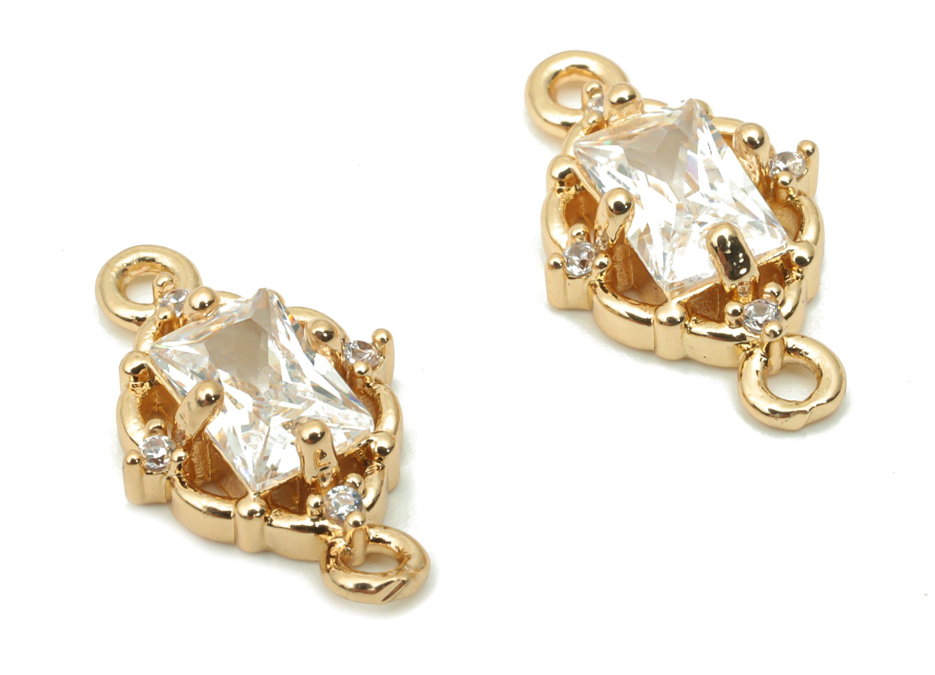 Glass Rectangle Bracelet Earring Connector - Brass Flower Frame Charms - Gold Tone Plated Brass - Faceted Glass - 15.13x8.74x3.7mm - GS1088 - DOMEDBAZAAR