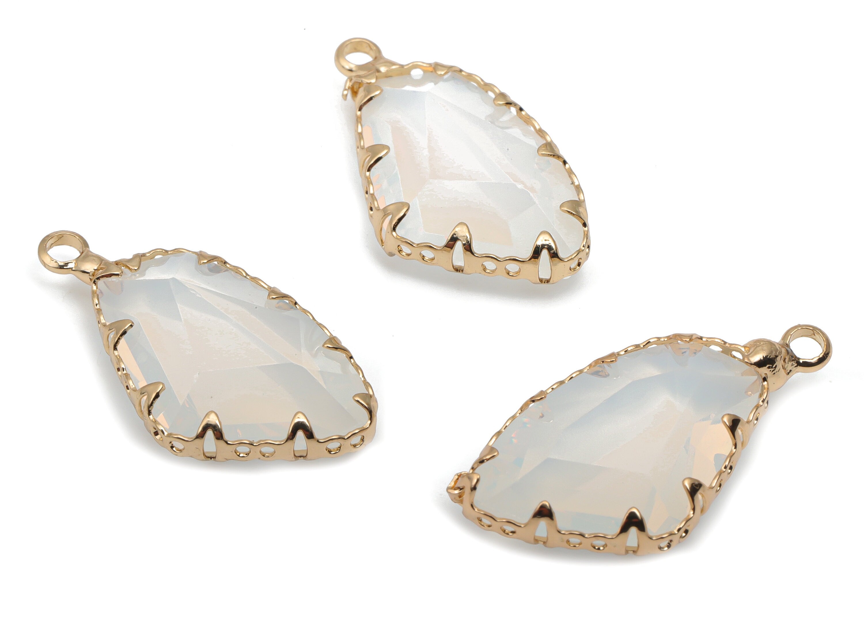 Glass Geometry Earring Charms With Loop - Brass Irregular Frame Pendant - Gold Tone Plated Brass - Faceted Glass - 24.56x11.98x5.6mm- GS1117 - DOMEDBAZAAR