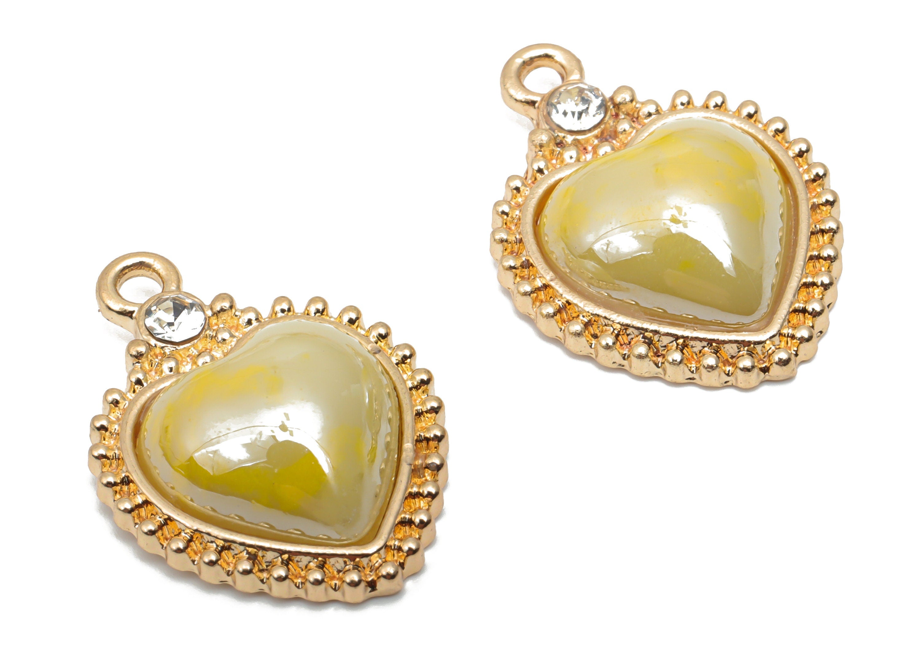 Ceramics Glass Heart Loop Earring Charms - Alloy Heart Pendant - KC Gold Tone Plated Brass – Jewelry Supplies - 22.86x15.56x5.48mm – NS1676A - DOMEDBAZAAR