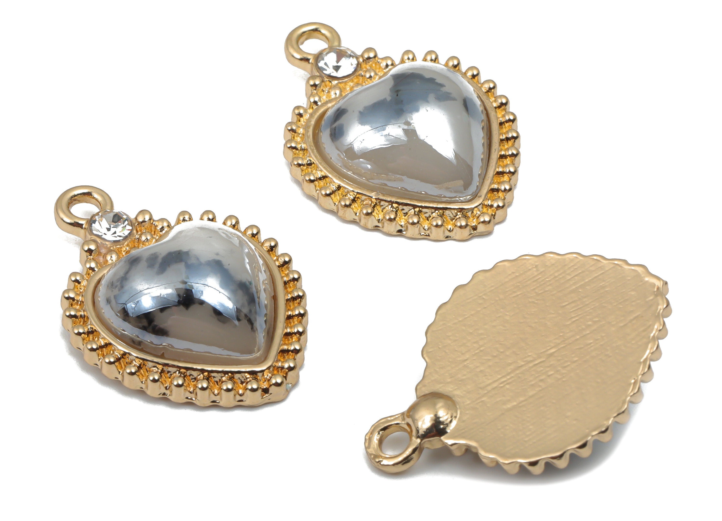 Ceramics Glass Heart Loop Earring Charms - Alloy Heart Pendant - KC Gold Tone Plated Brass – Jewelry Supplies - 22.86x15.56x5.48mm – NS1676B - DOMEDBAZAAR