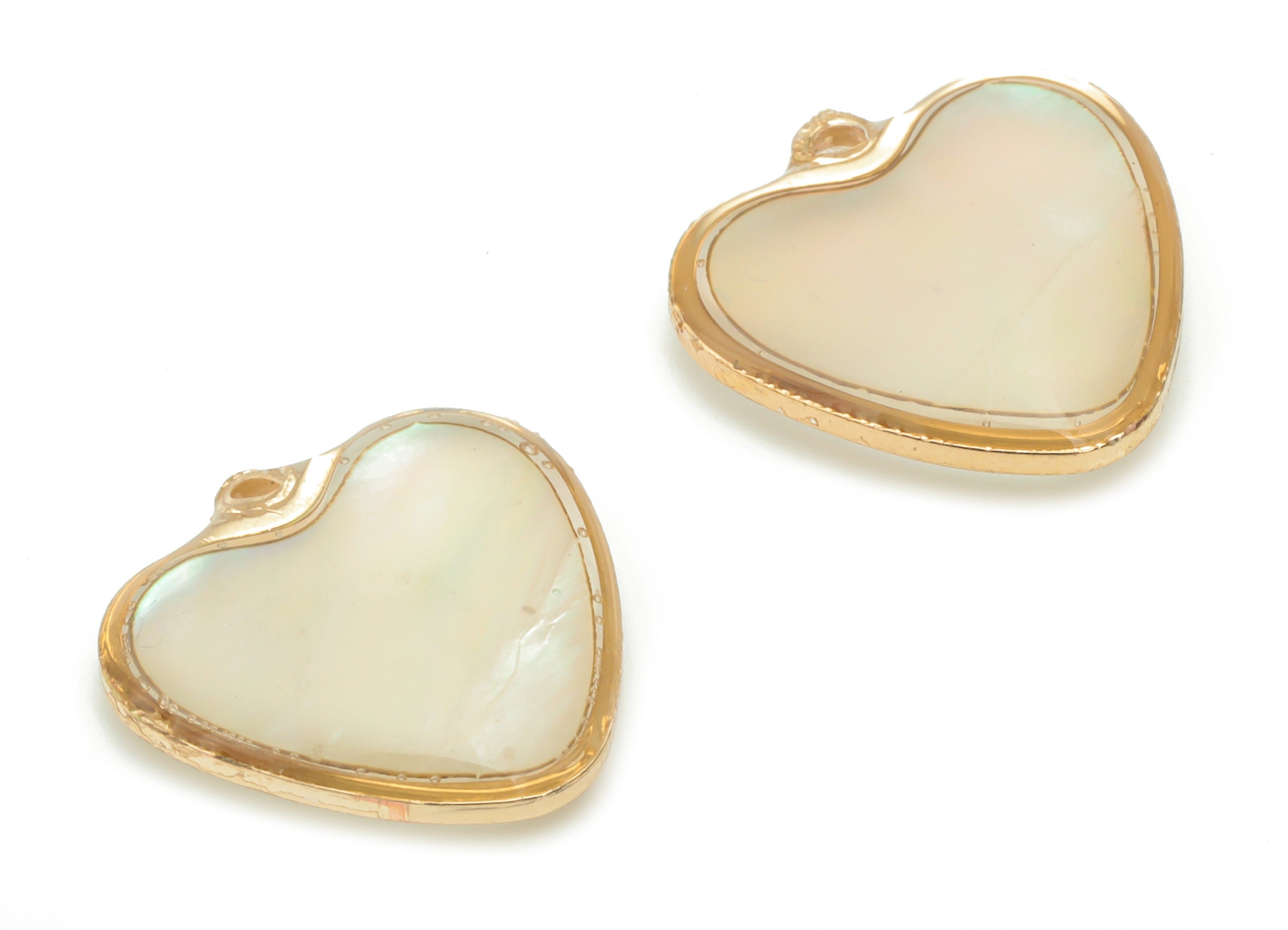 Shell Heart Earring Charms - Shell Heart Pendant - Gold Tone Plated Brass - Jewelry Making Supplies - 15.2x14.98x3.9mm - SF1133A - DOMEDBAZAAR