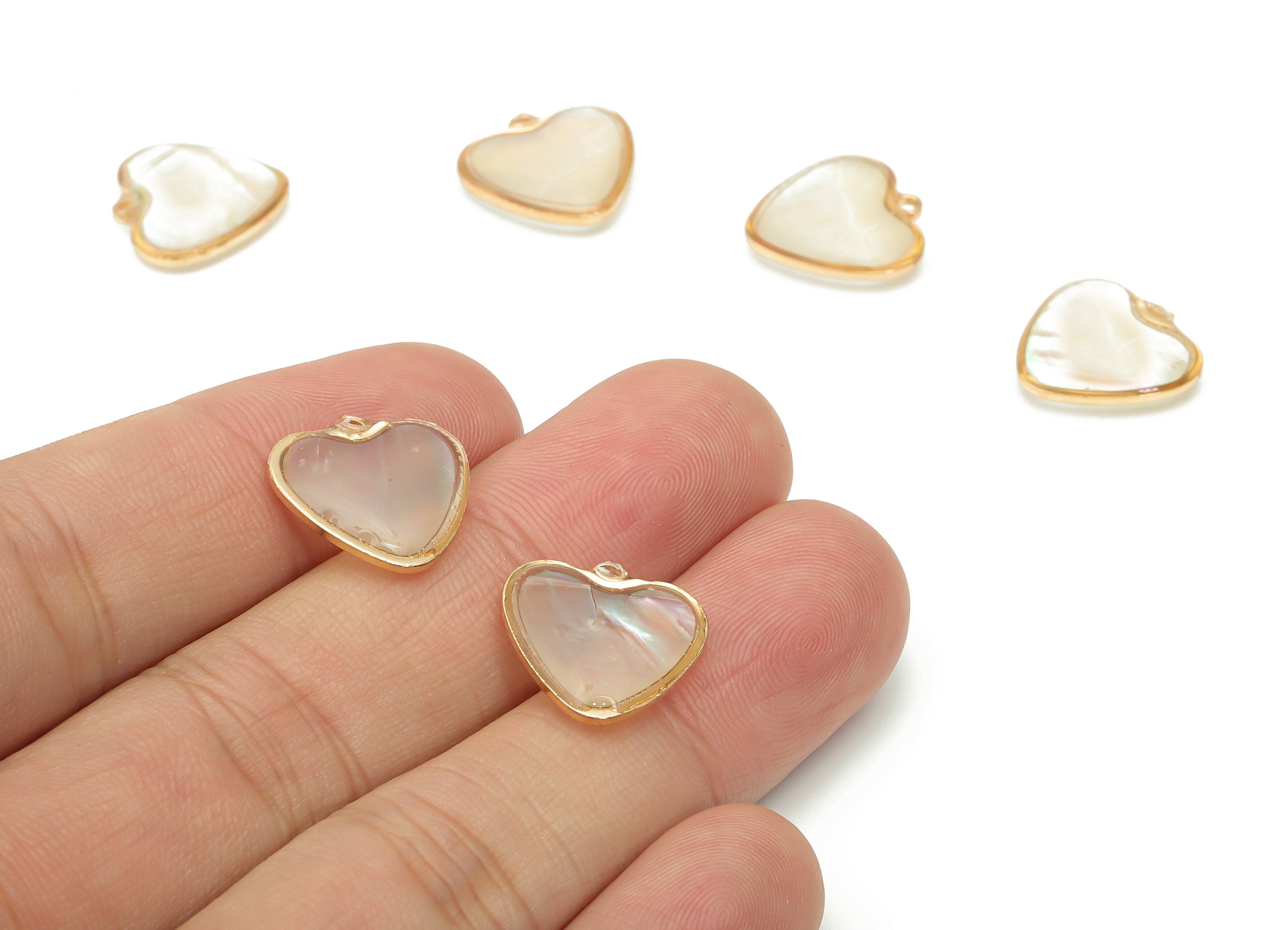 Shell Heart Earring Charms - Shell Heart Pendant - Gold Tone Plated Brass - Jewelry Making Supplies - 15.2x14.98x3.9mm - SF1133A - DOMEDBAZAAR