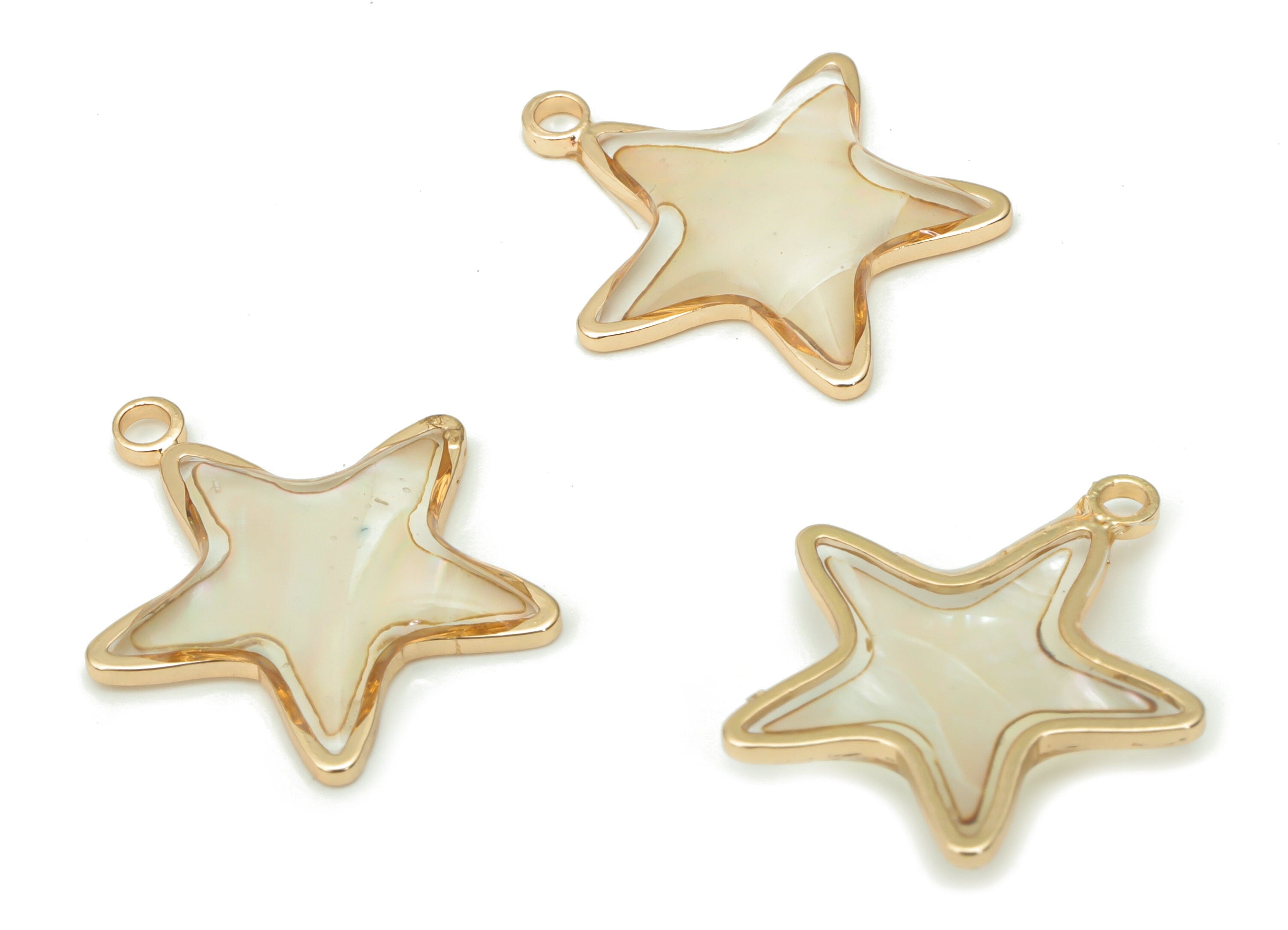 Shell Star Earring Charms - Shell Five-pointed Star Pendant - Gold Tone Plated Brass - Jewelry Supplies - 18.08x16.58x2.48mm - SF1135 - DOMEDBAZAAR