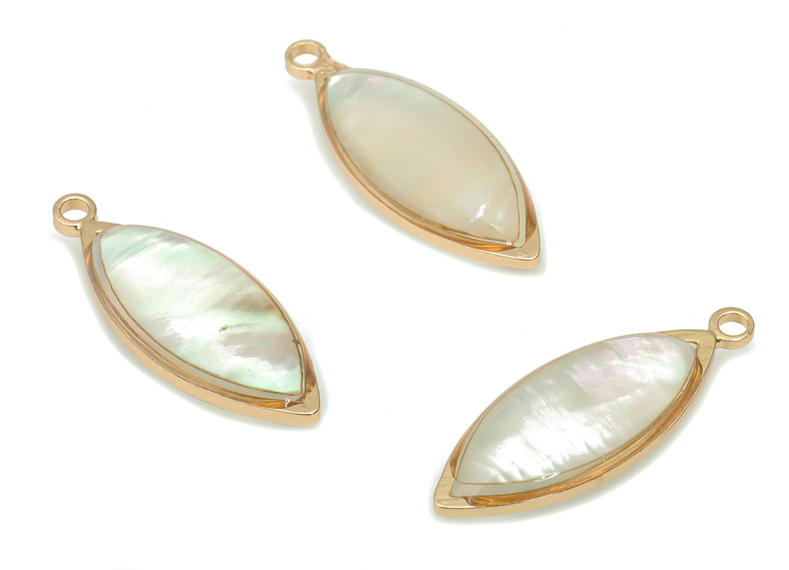 Shell Long Oval Earring Charms - Shell Marquise Pendant - Gold Tone Plated Brass - Jewelry Supplies - 22.32x8.21x5.43mm- SF1136 - DOMEDBAZAAR