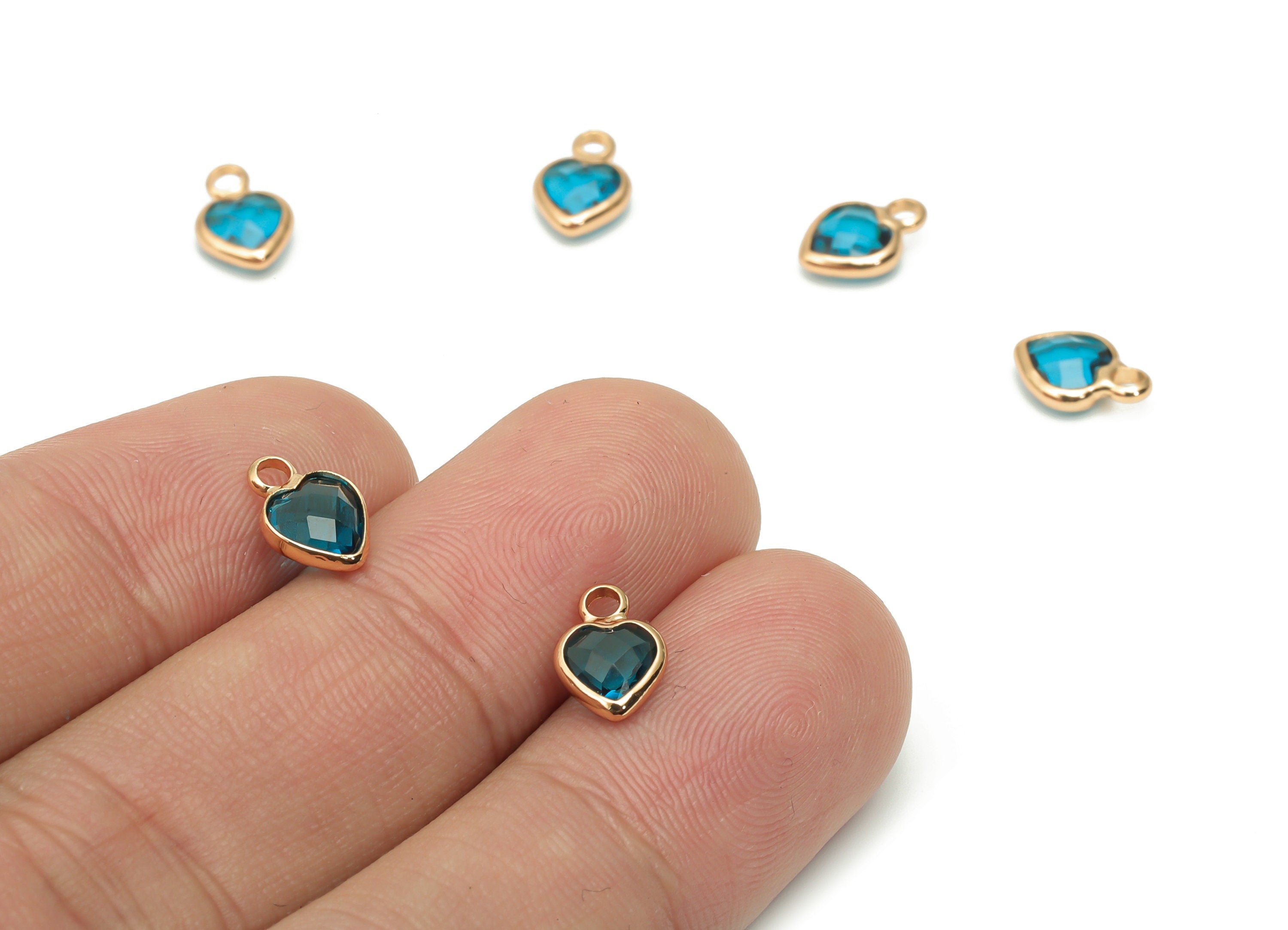 Glass Mini Heart Loop Earring Charms - Brass Mini Heart Frame Pendant - Gold Tone Plated Brass - Faceted Glass - 9.24x6.61x2.98mm - GS1102C - DOMEDBAZAAR