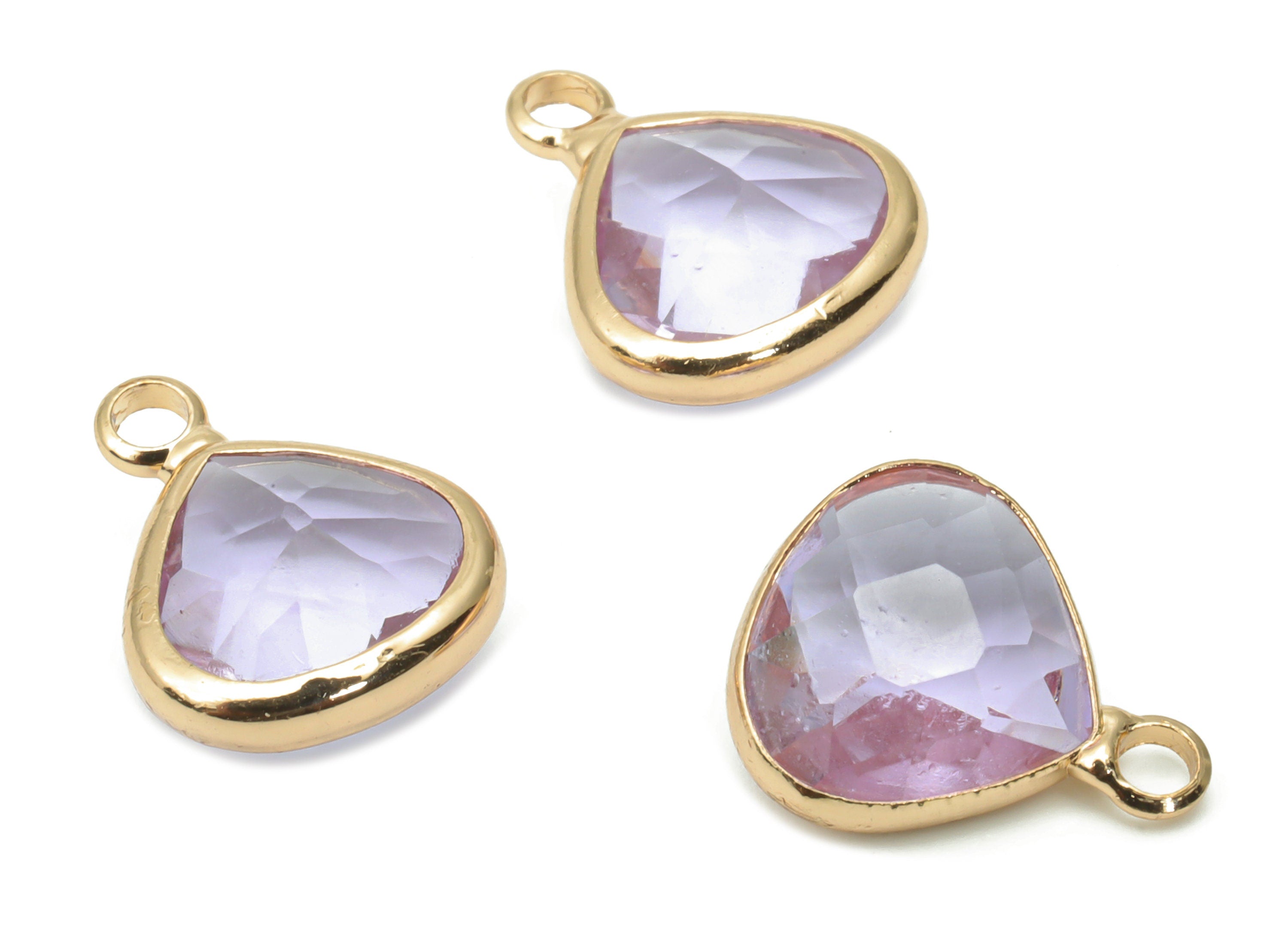 Glass Drop Loop Earring Charms - Brass Teardrop Frame Pendant - Gold Tone Plated Brass - Faceted Glass - 12.67x10.24x5.19mm - GS1101D - DOMEDBAZAAR