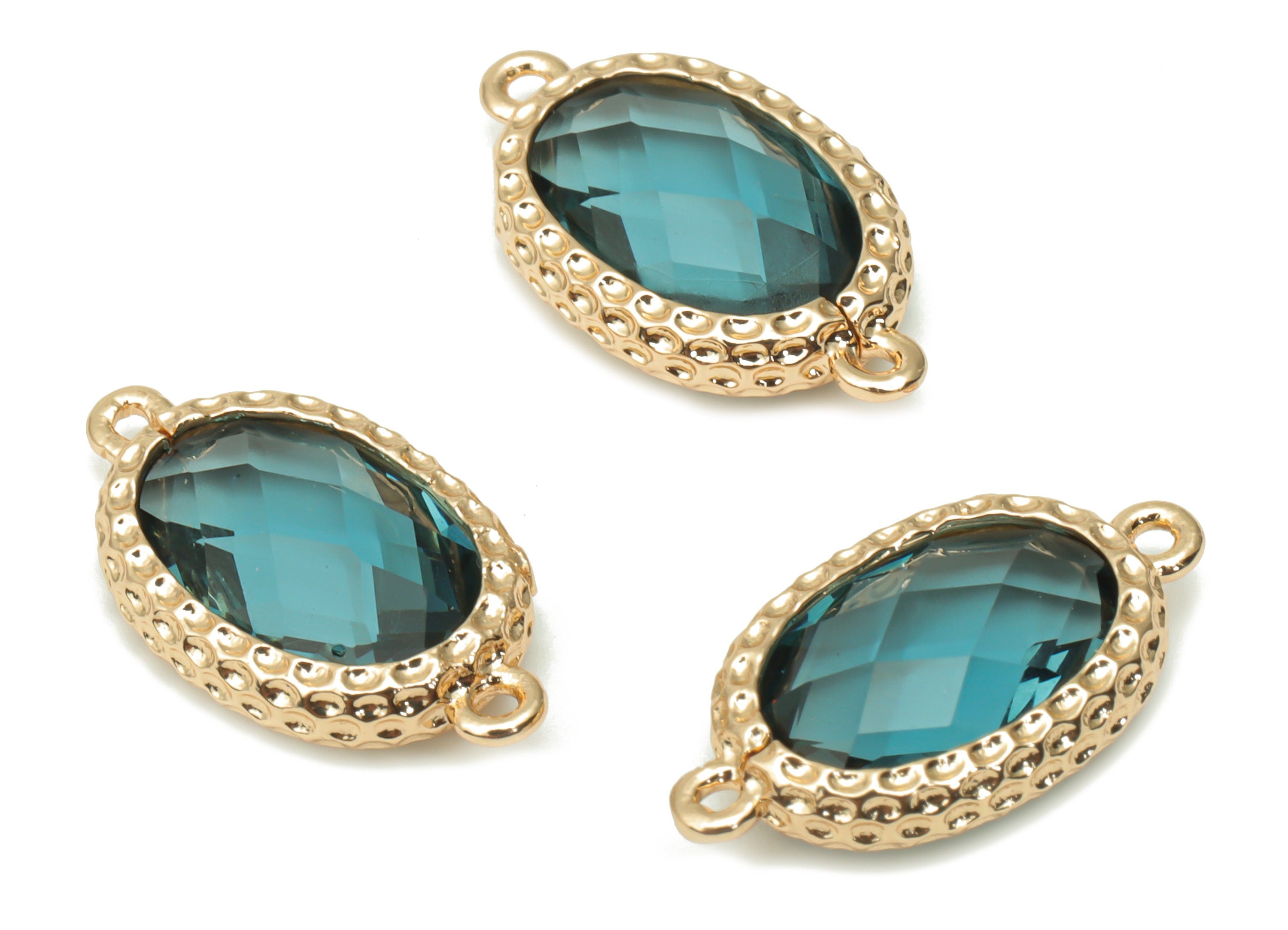 Glass Oval Bracelet Loop Earring Connector - Brass Oval Frame Charms - Gold Tone Plated Brass - Faceted Glass - 18.3x9.93x4.54mm - GS1112 - DOMEDBAZAAR