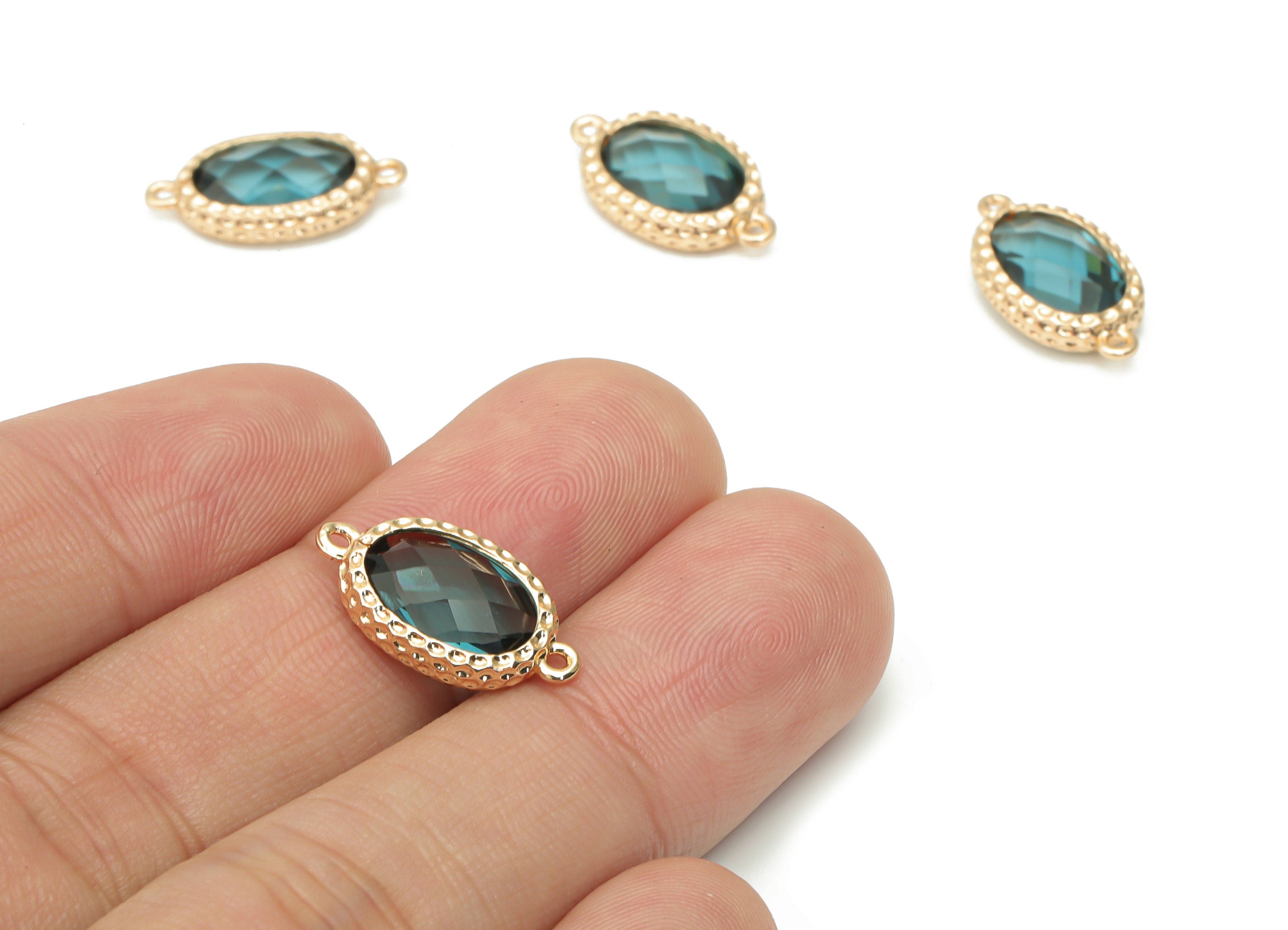 Glass Oval Bracelet Loop Earring Connector - Brass Oval Frame Charms - Gold Tone Plated Brass - Faceted Glass - 18.3x9.93x4.54mm - GS1112 - DOMEDBAZAAR