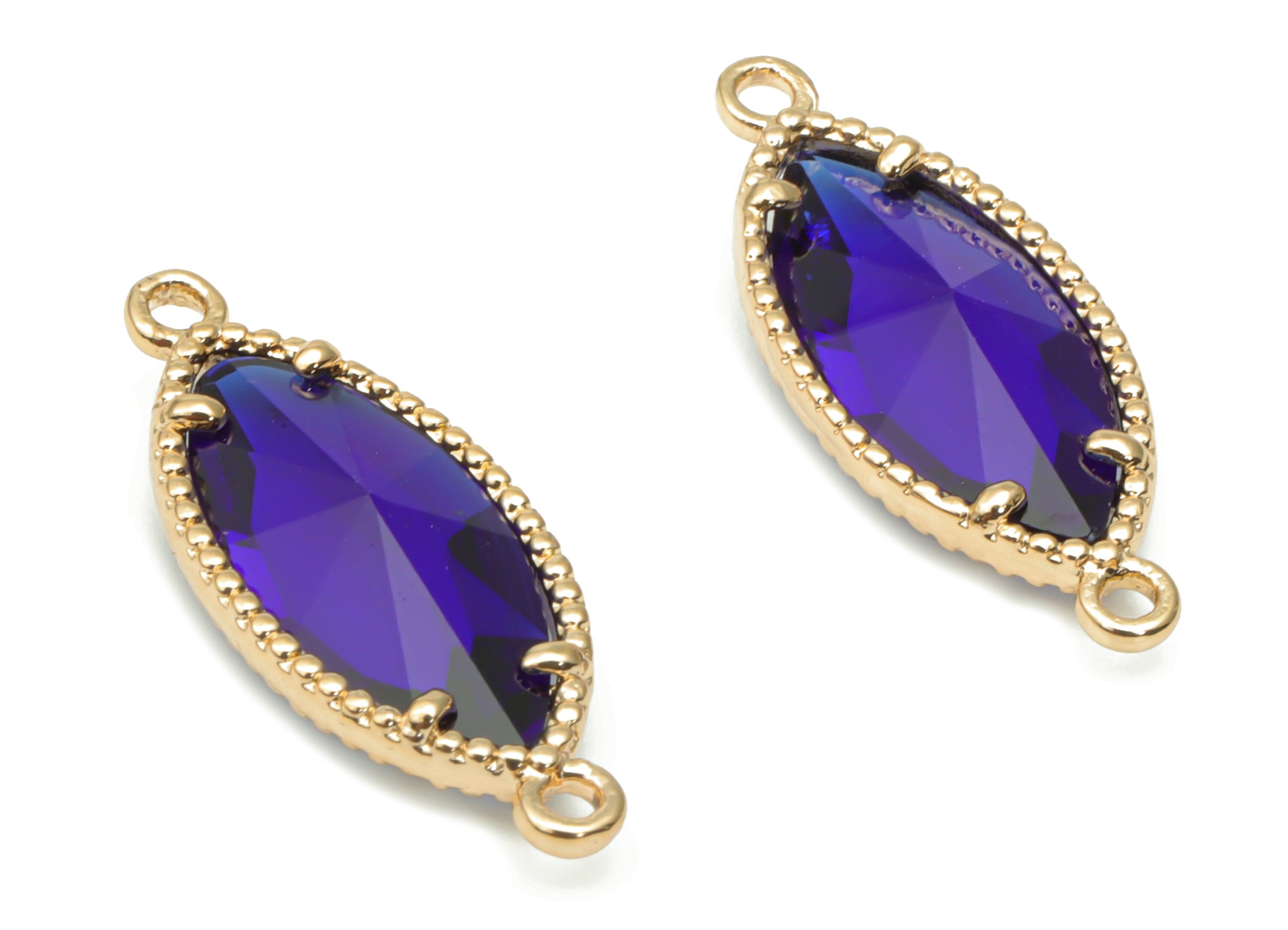 Glass Marquise Earring Connector With Loop - Brass Oval Frame Charms - Gold Tone Plated Brass - Faceted Glass - 21.13x8.7x3.84mm - GS1108B - DOMEDBAZAAR