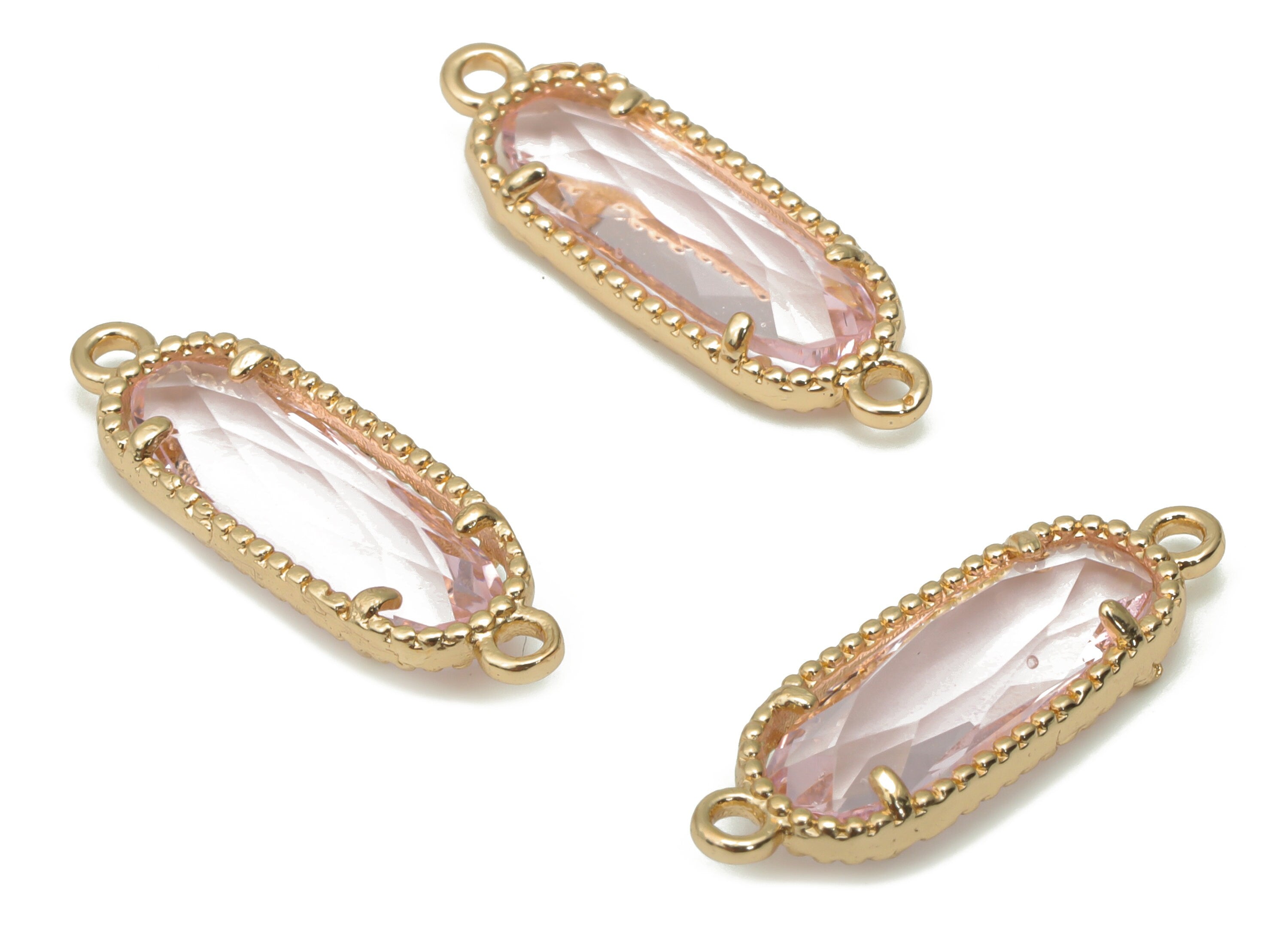 Glass Long Oval Bracelet Earring Connector With Loop - Brass Oval Charms - Gold Tone Plated Brass - Faceted Glass - 20.8x7.1x3.5mm - GS1110D - DOMEDBAZAAR