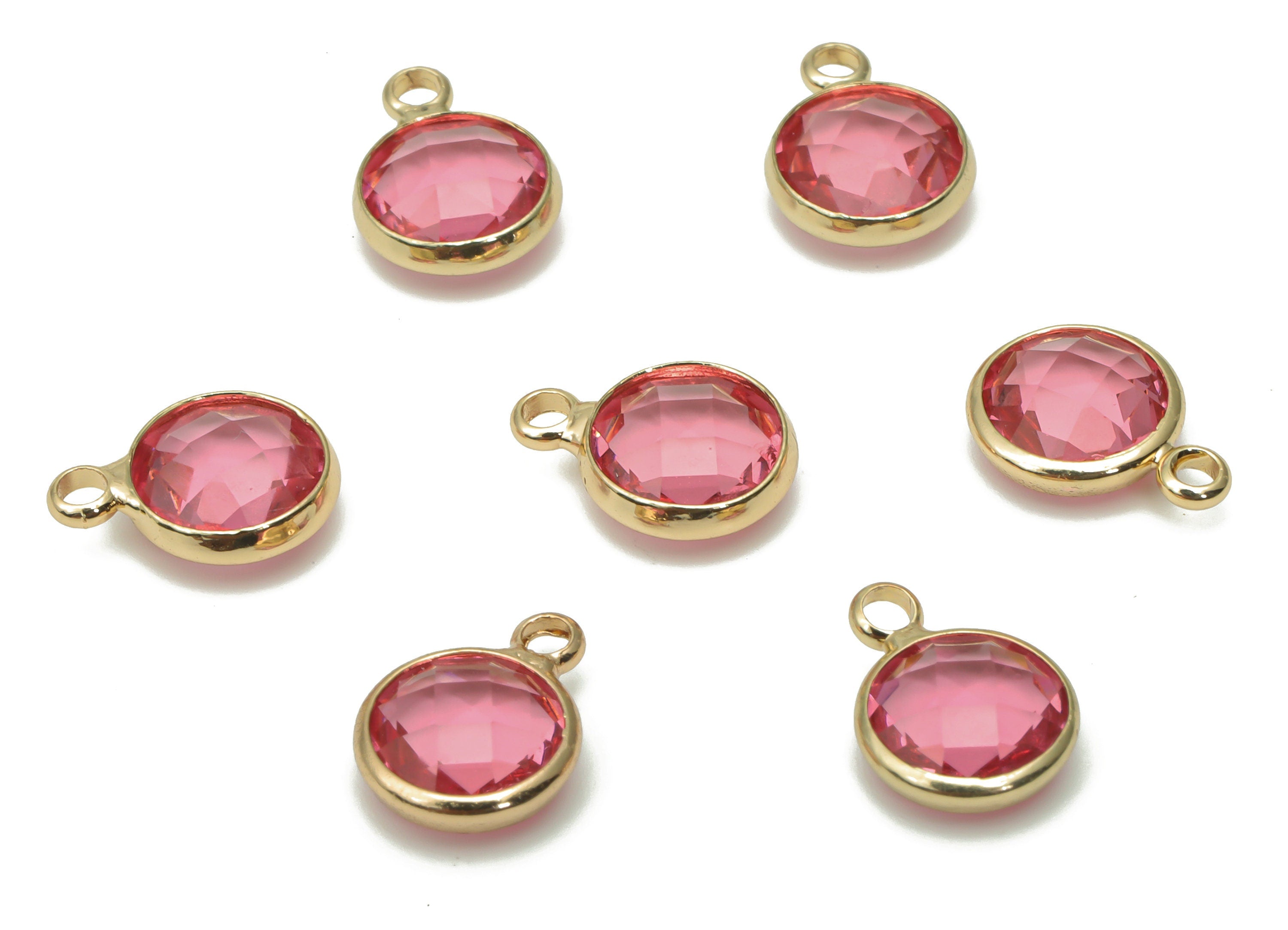 Glass Mini Round Loop Earring Charms - Brass Mini Circle Pendant - Gold Tone Plated Brass - Faceted Glass - 11.7x8.69x3.74mm - GS1107 - DOMEDBAZAAR