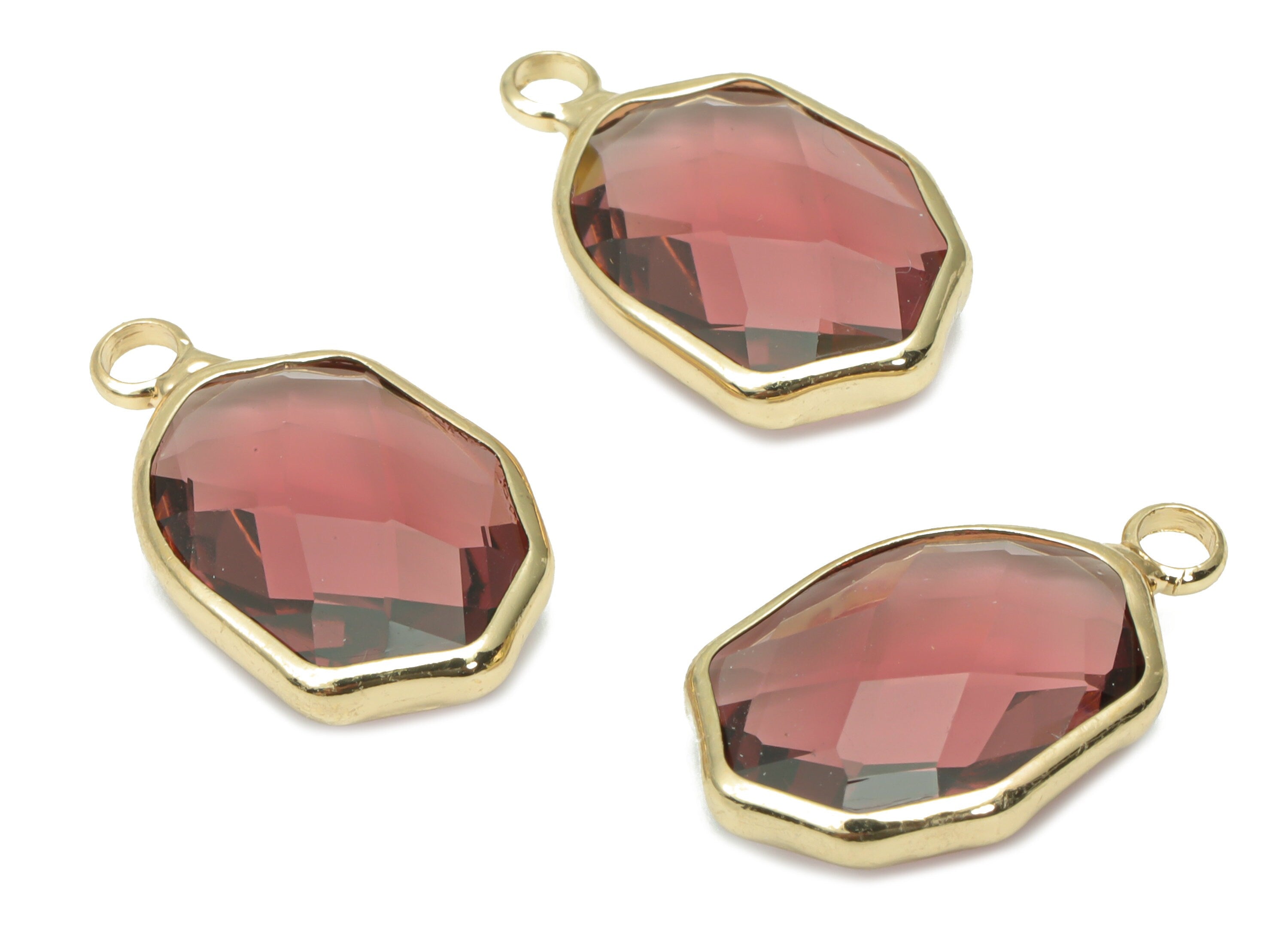 Glass Geometry Loop Earring Charms  - Brass Irregular Frame Pendant - Gold Tone Plated Brass - Faceted Glass - 19.86x11.97x5mm - GS1109C - DOMEDBAZAAR
