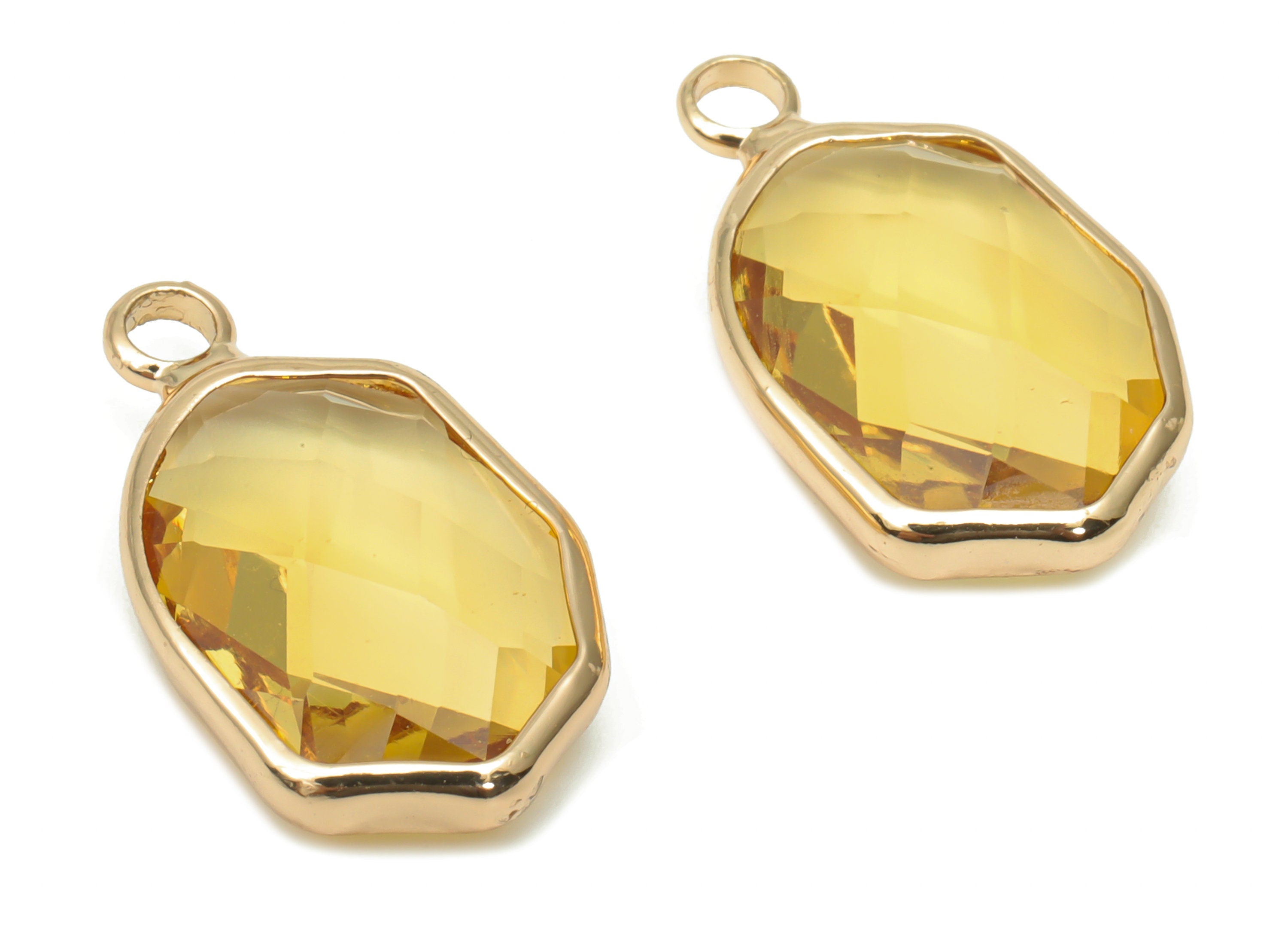 Glass Geometry Loop Earring Charms  - Brass Irregular Frame Pendant - Gold Tone Plated Brass - Faceted Glass - 19.86x11.97x5mm - GS1109B - DOMEDBAZAAR