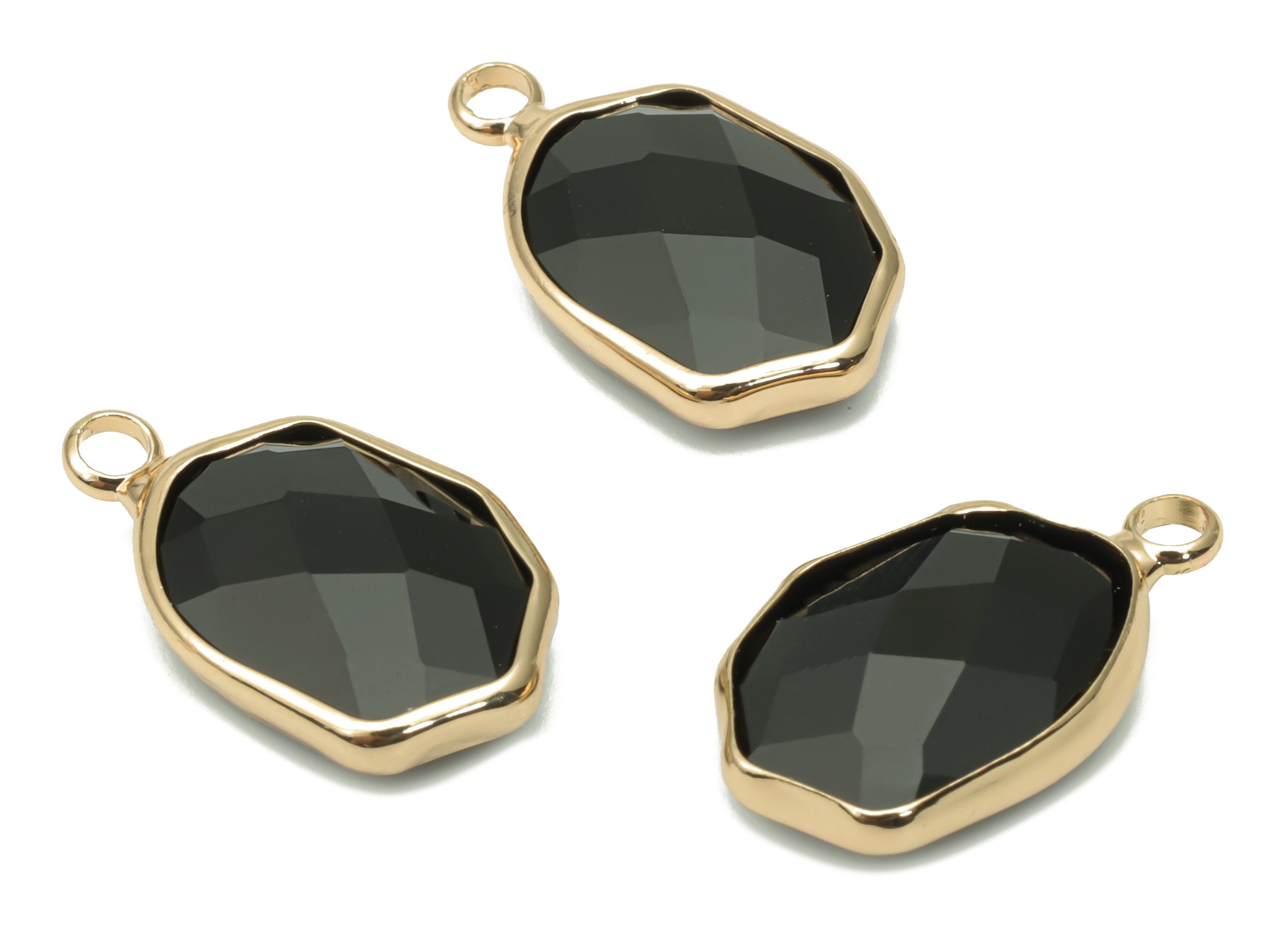 Glass Geometry Loop Earring Charms - Brass Irregular Frame Pendant - Gold Tone Plated Brass - Faceted Glass - 19.86x11.97x5mm - GS1109A - DOMEDBAZAAR