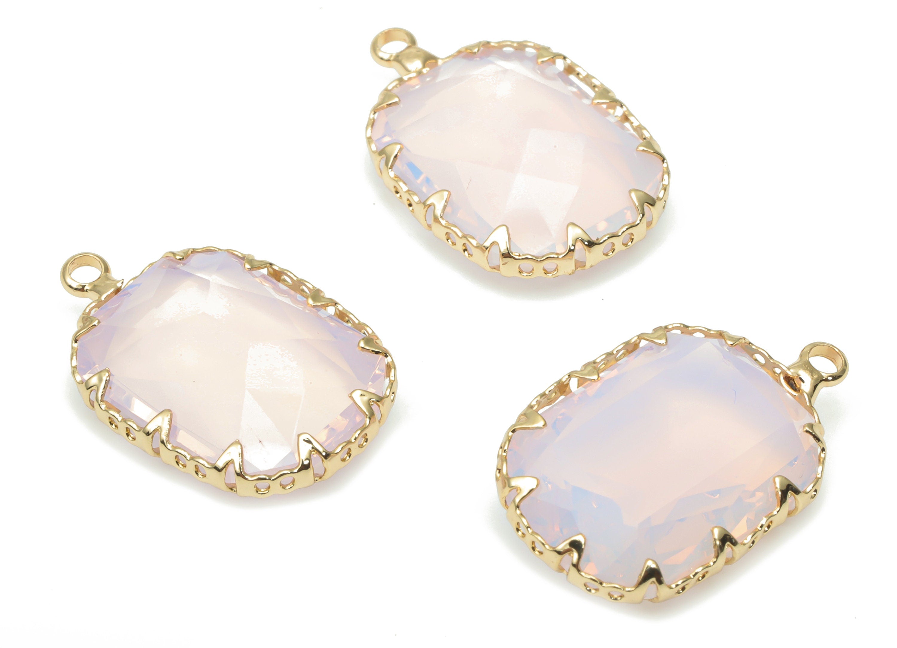 Glass Faceted Rectangle Charms with Loop - Brass Rectangle Frame Pendant - Gold Tone Plated Brass - Faceted Glass - 23.2x14.4x6.2mm- GS1114A - DOMEDBAZAAR
