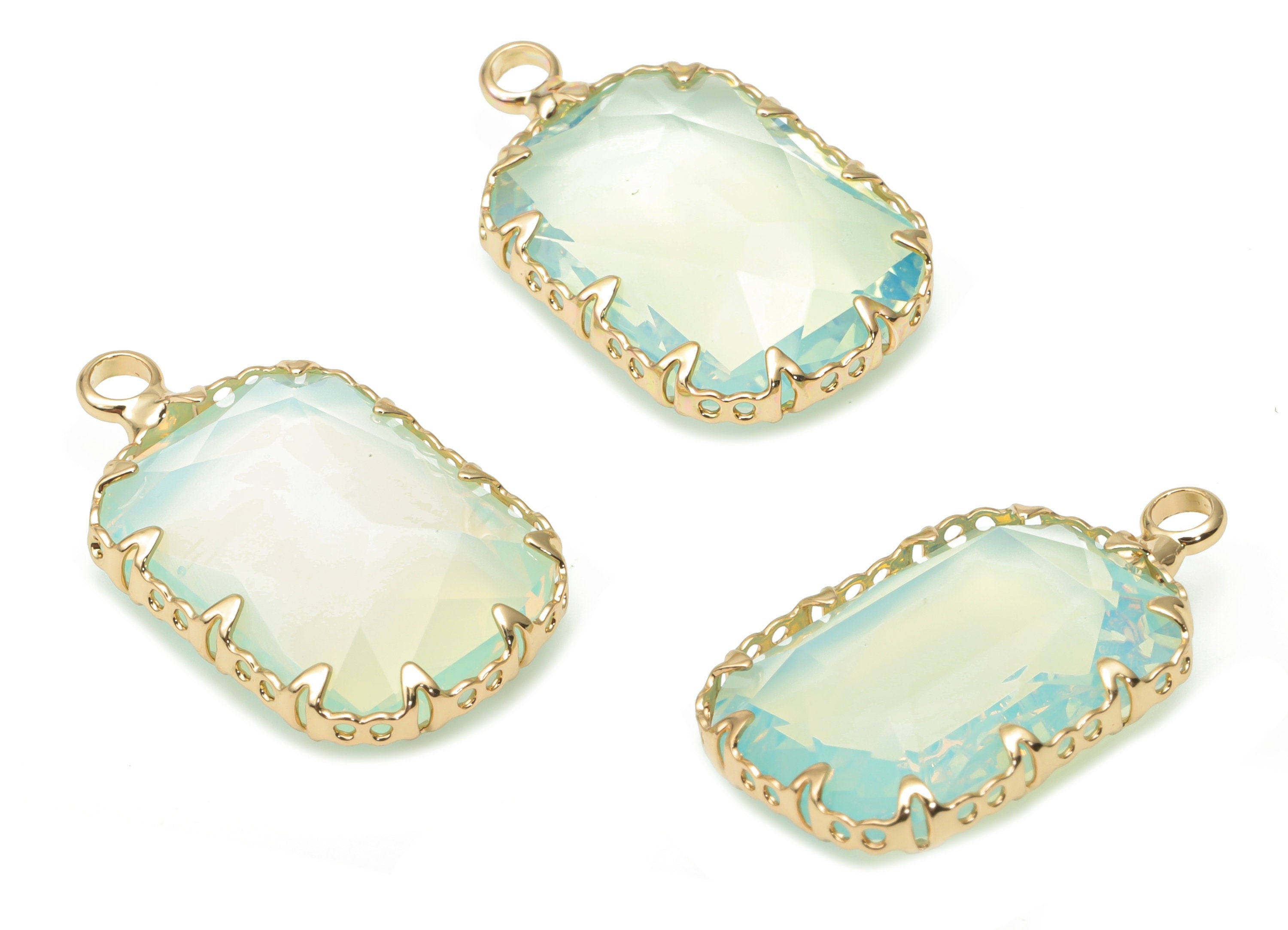 Glass Faceted Rectangle Charms with Loop - Brass Rectangle Frame Pendant - Gold Tone Plated Brass - Faceted Glass - 23.2x14.4x6.2mm- GS1114B - DOMEDBAZAAR