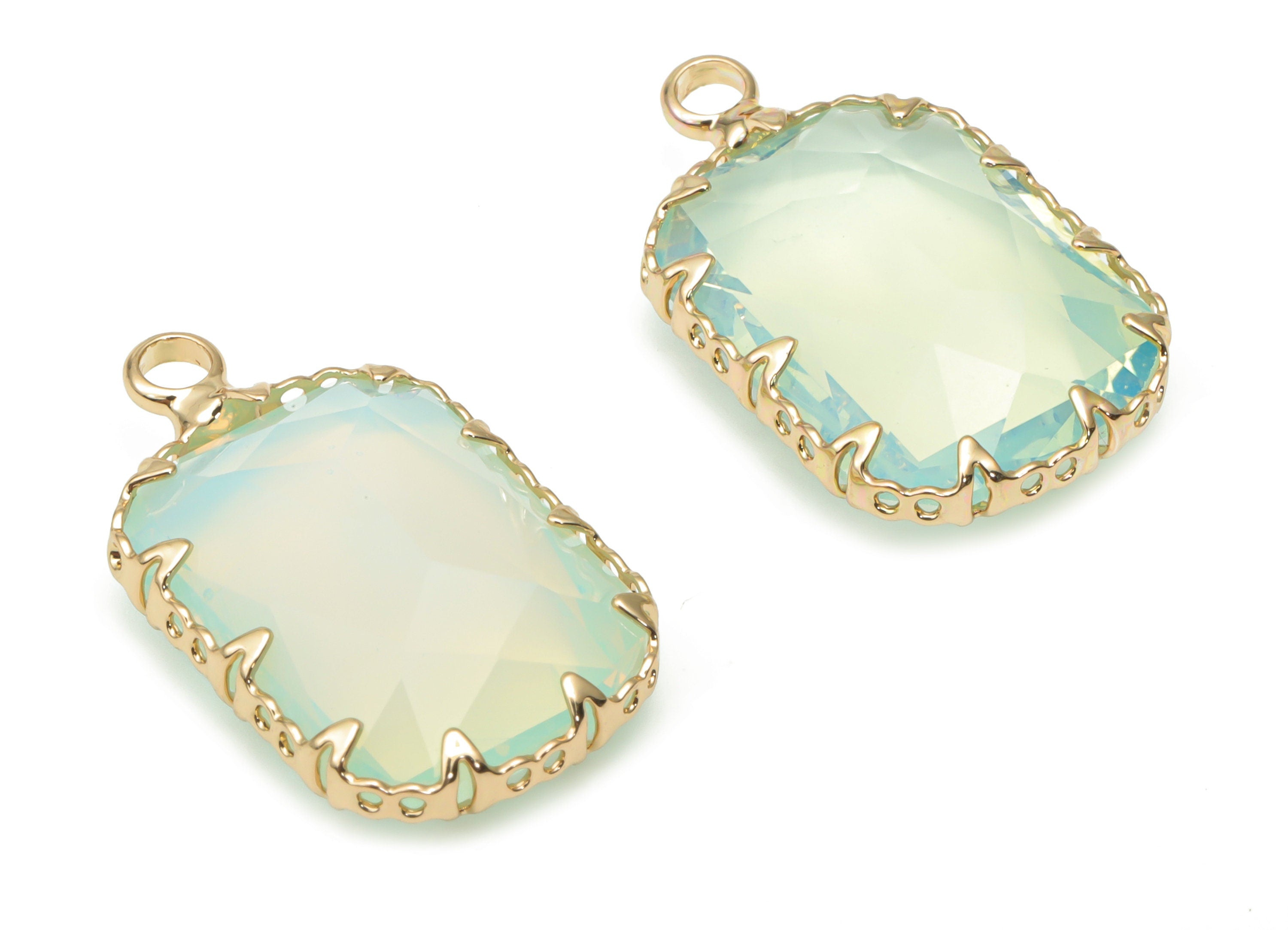 Glass Faceted Rectangle Charms with Loop - Brass Rectangle Frame Pendant - Gold Tone Plated Brass - Faceted Glass - 23.2x14.4x6.2mm- GS1114B - DOMEDBAZAAR