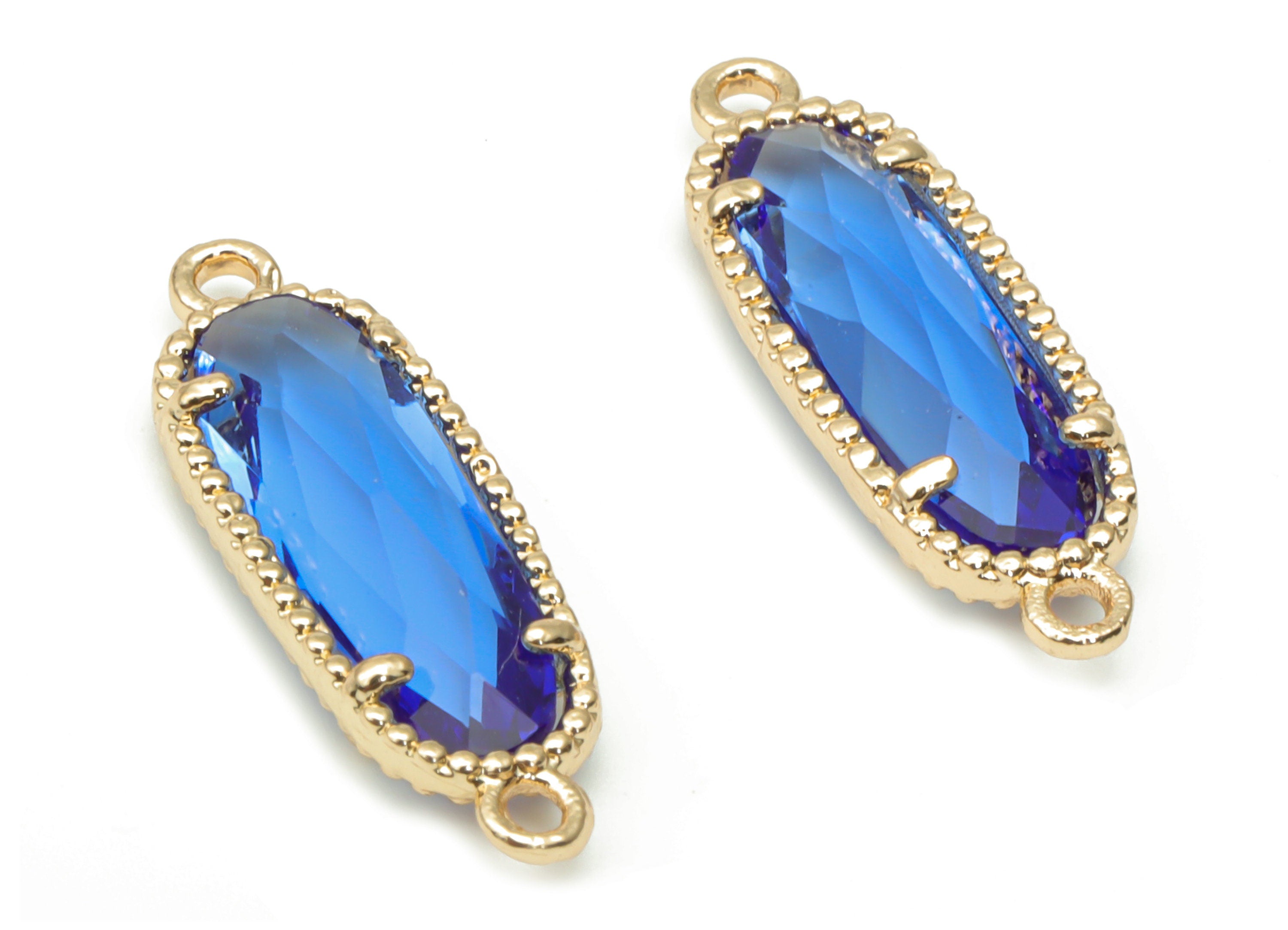 Glass Long Oval Bracelet Earring Connector With Loop - Brass Oval Charms - Gold Tone Plated Brass - Faceted Glass - 20.8x7.1x3.5mm - GS1110B - DOMEDBAZAAR