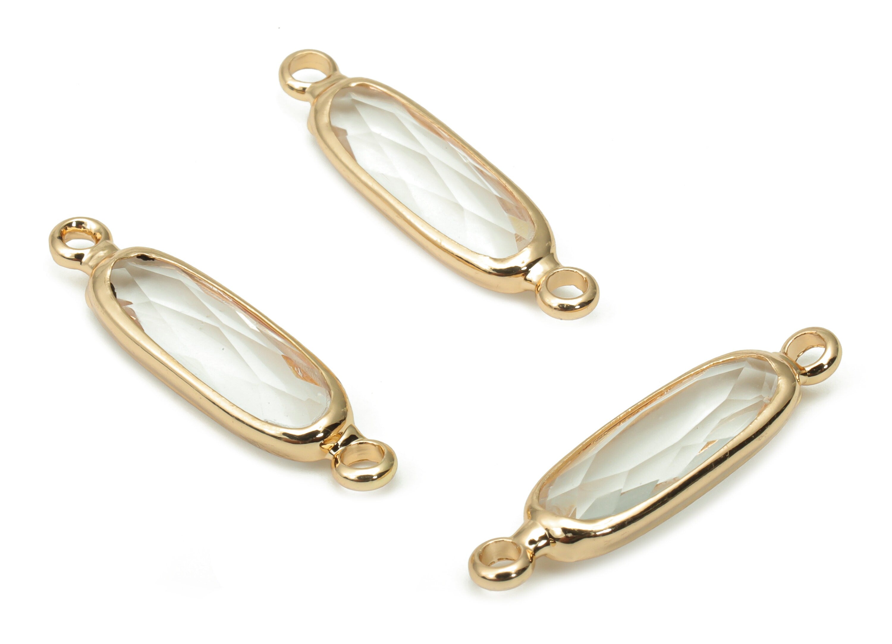 Glass Long Oval Bracelet Earring Connector - Brass Oval Charms - Gold Tone Plated Brass - Faceted Glass - 21.93x5.81x3.47mm - GS1103A - DOMEDBAZAAR