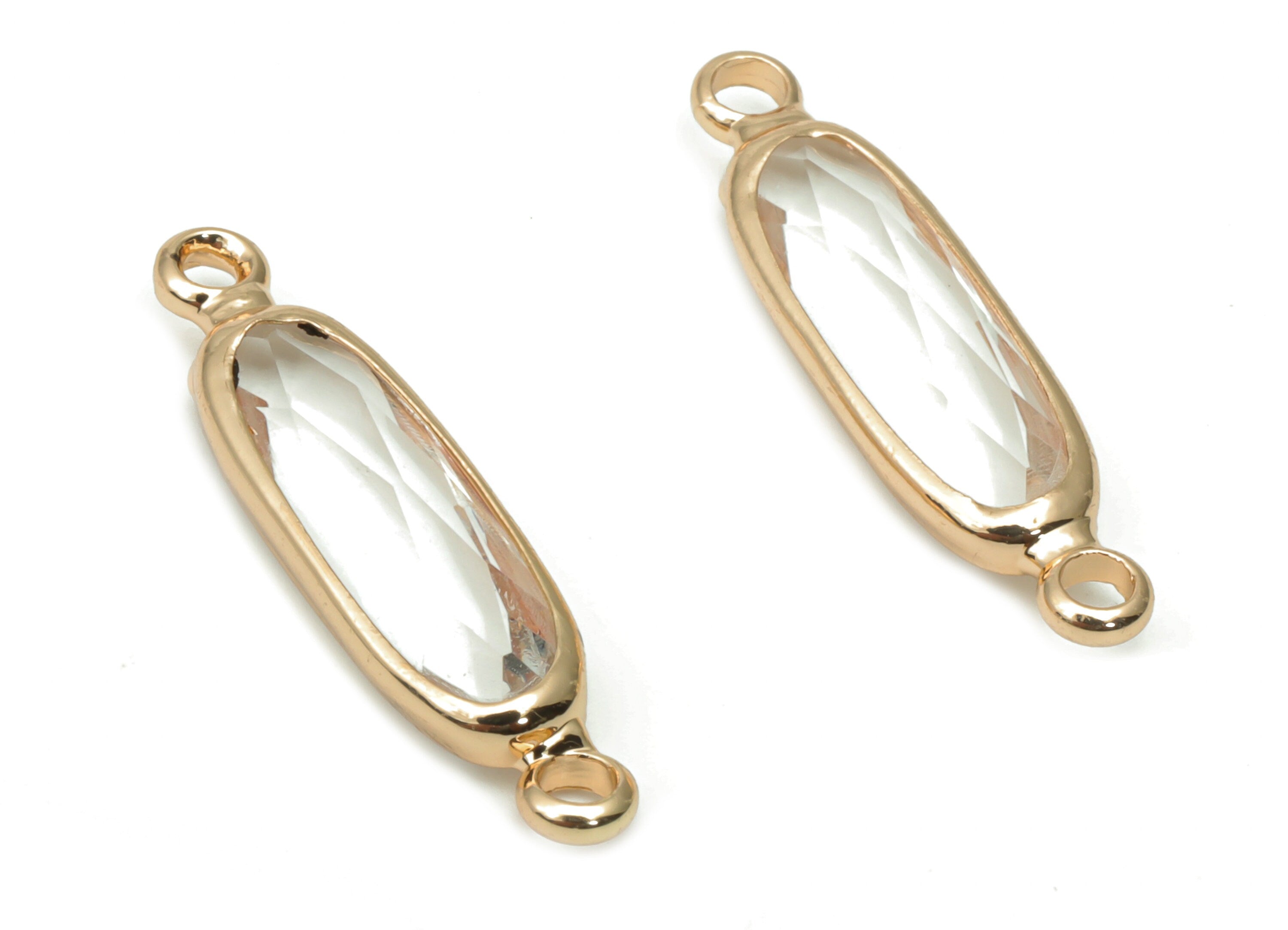 Glass Long Oval Bracelet Earring Connector - Brass Oval Charms - Gold Tone Plated Brass - Faceted Glass - 21.93x5.81x3.47mm - GS1103A - DOMEDBAZAAR