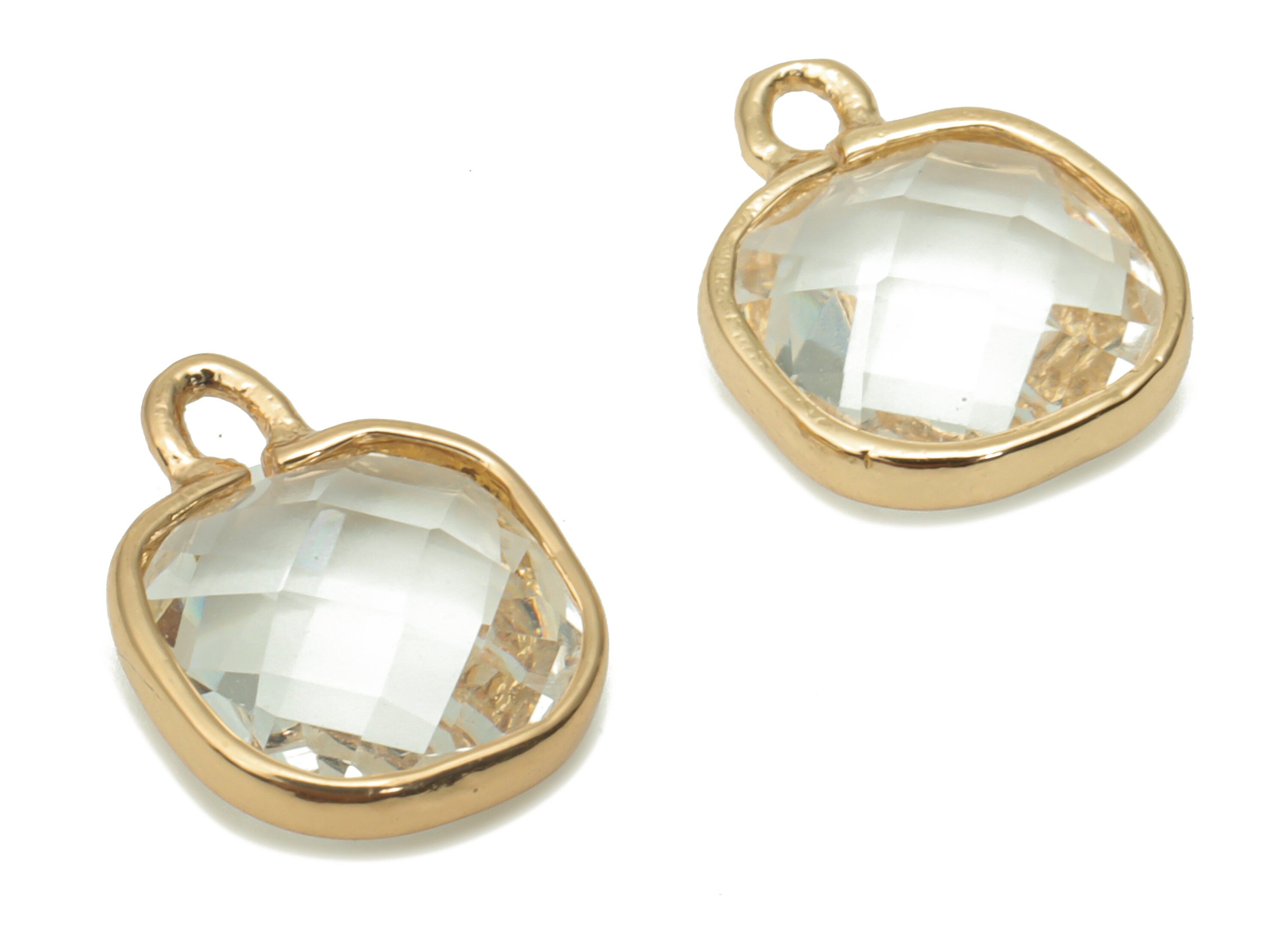 Glass Square Loop Earring Charms - Brass Square Frame Pendant - Gold Tone Plated Brass - Faceted Glass - 11.68x9.04x3.92mm - GS1105 - DOMEDBAZAAR