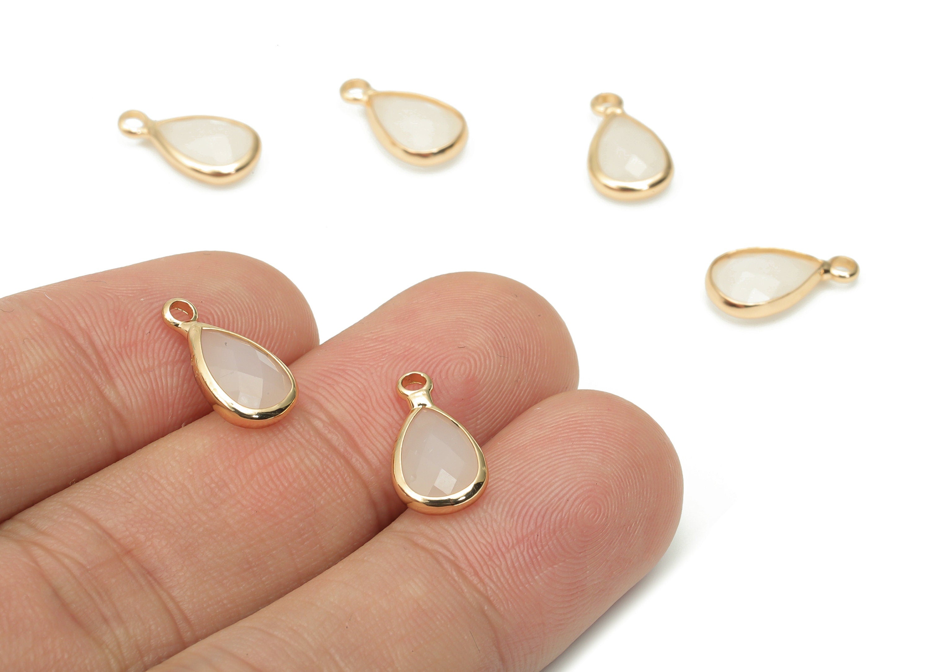 Glass Drop Loop Earring Charms - Brass Teardrop Frame Pendant - Gold Tone Plated Brass - Faceted Glass - 13.79x7.64x3.61mm - GS1104 - DOMEDBAZAAR