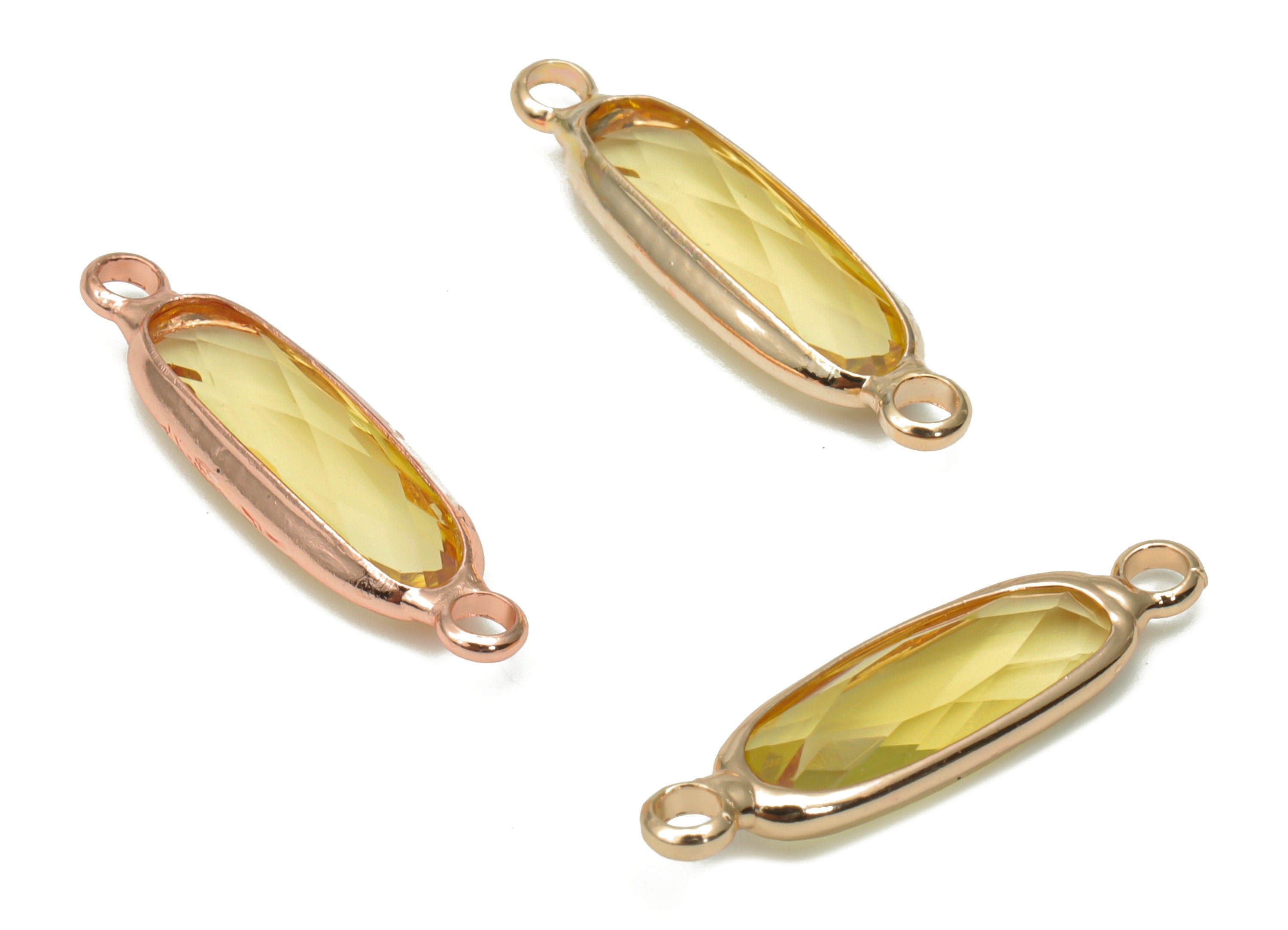 Glass Long Oval Bracelet Earring Connector - Brass Oval Charms - Gold Tone Plated Brass - Faceted Glass - 21.93x5.81x3.47mm - GS1103B - DOMEDBAZAAR