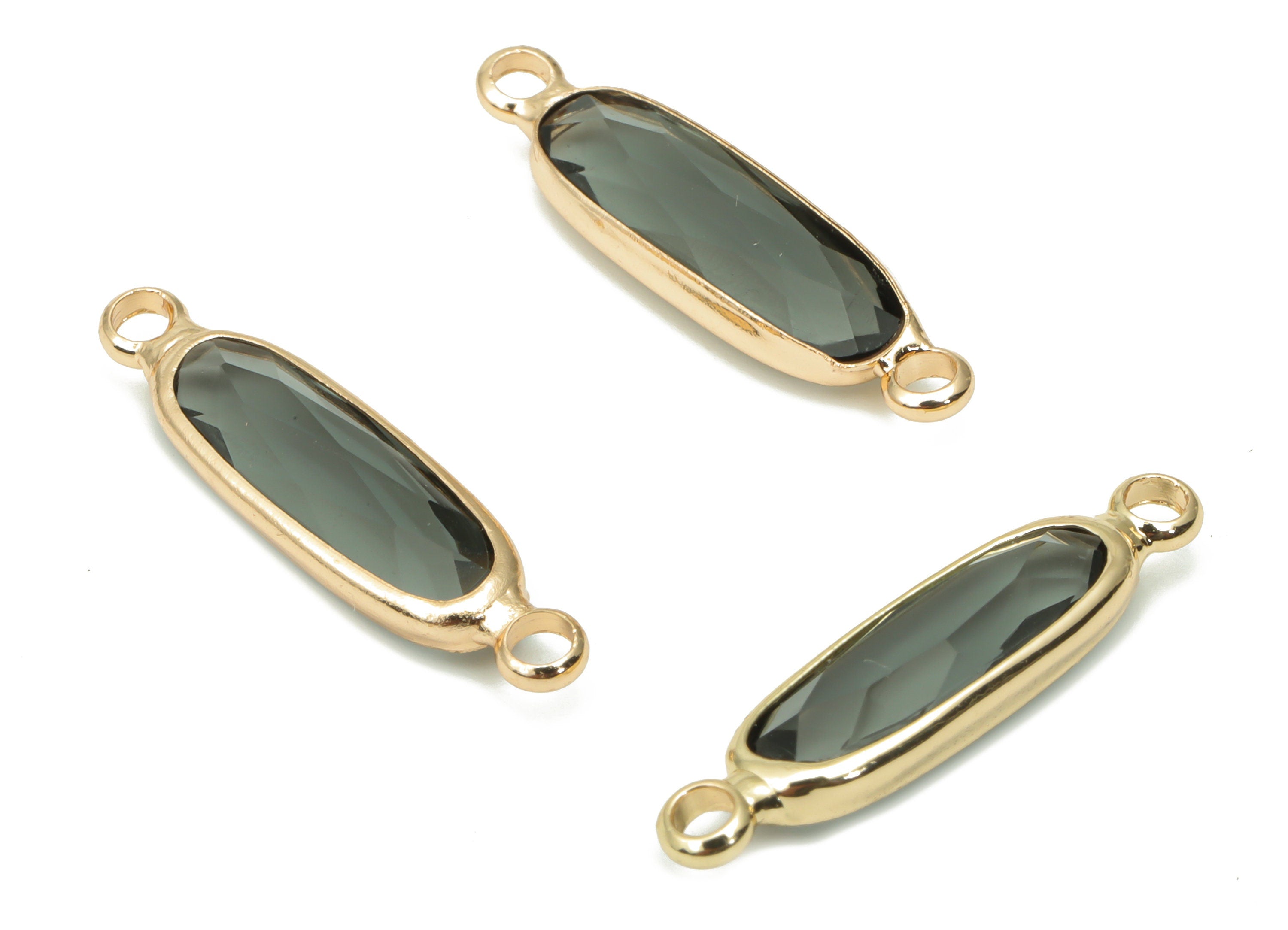 Glass Long Oval Bracelet Earring Connector - Brass Oval Charms - Gold Tone Plated Brass - Faceted Glass - 21.93x5.81x3.47mm - GS1103D - DOMEDBAZAAR