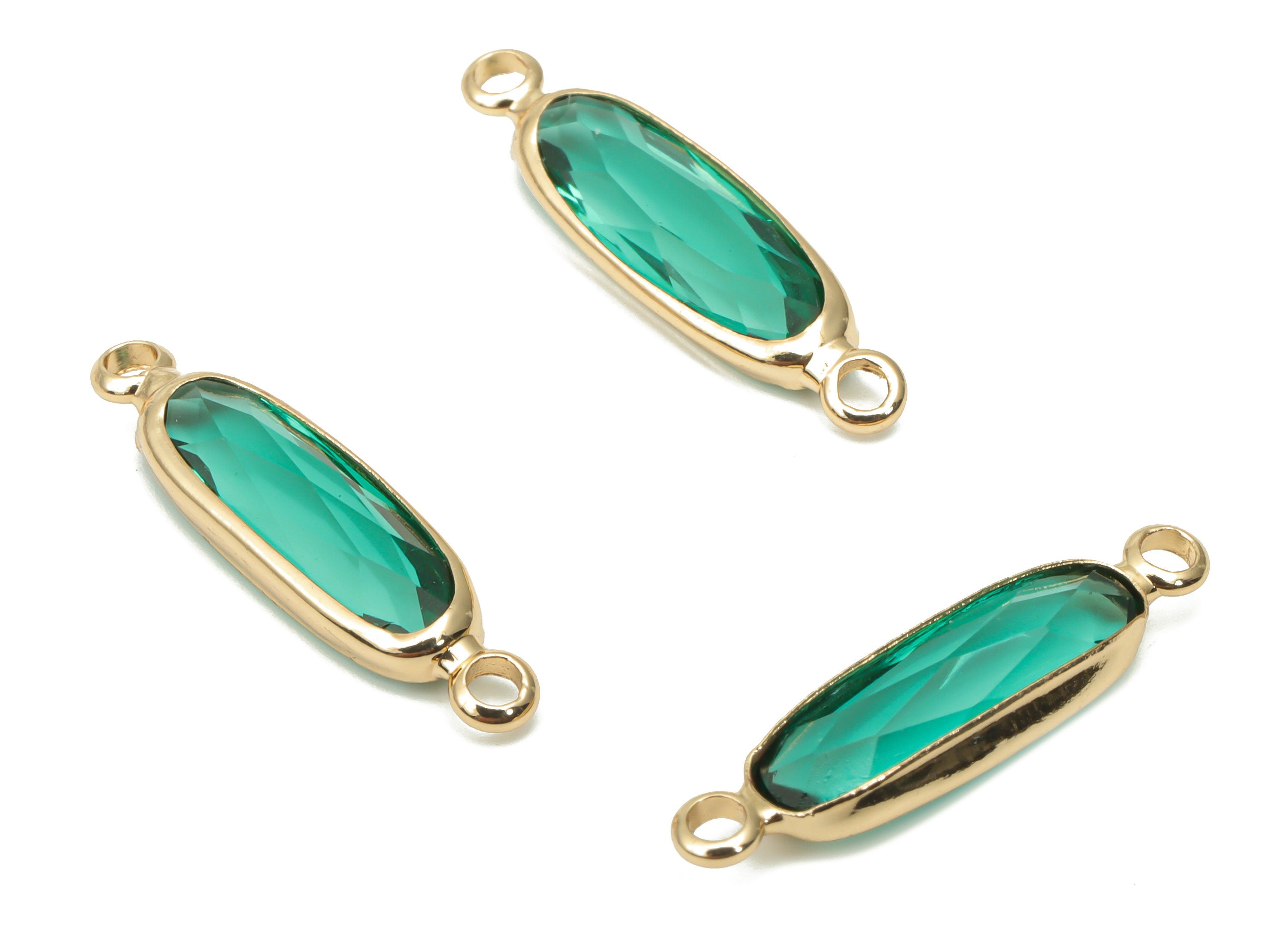 Glass Long Oval Bracelet Earring Connector - Brass Oval Charms - Gold Tone Plated Brass - Faceted Glass - 21.93x5.81x3.47mm - GS1103F - DOMEDBAZAAR