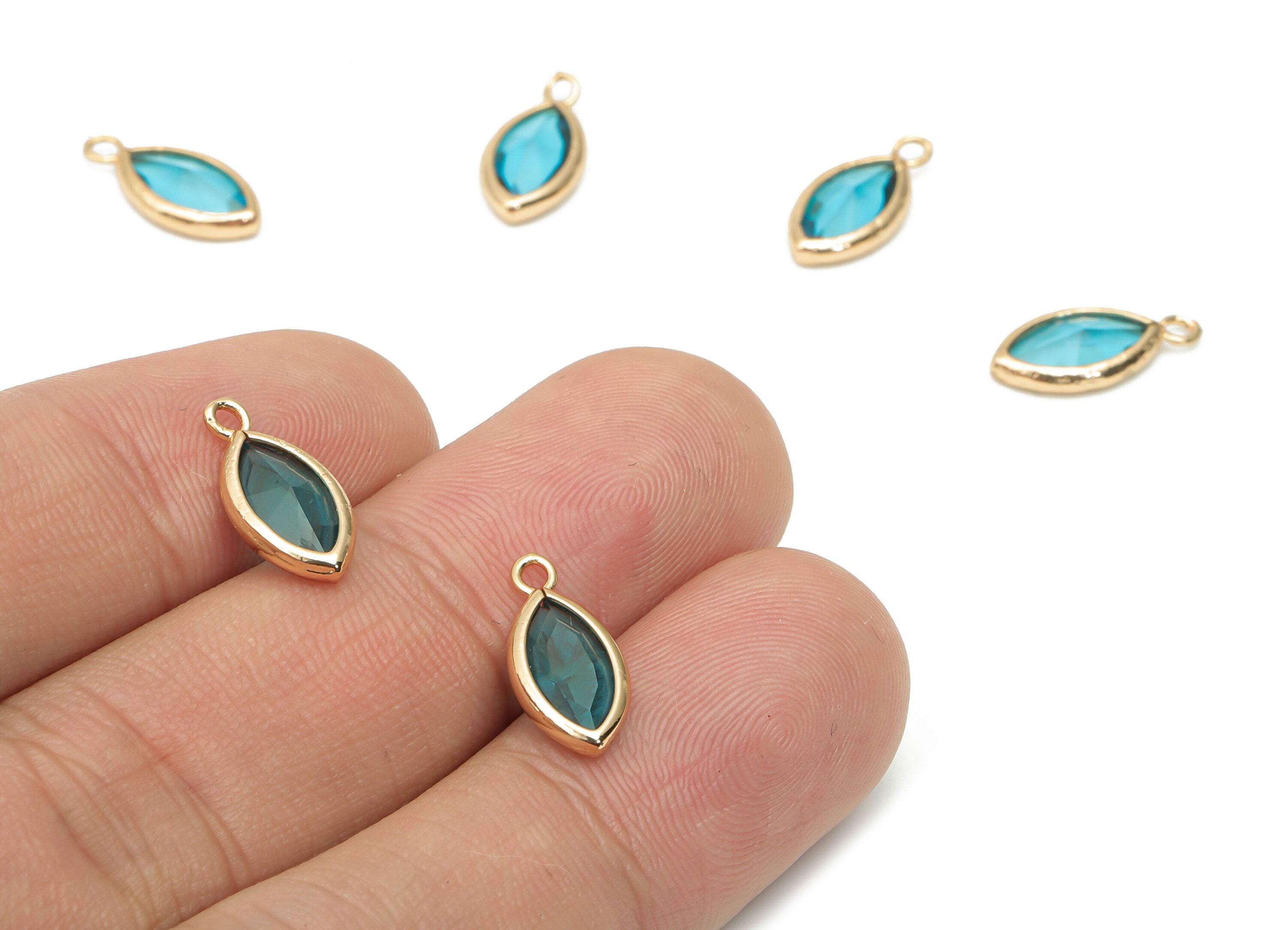 Glass Marquise Loop Earring Charms - Brass Oval Frame Pendant - Gold Tone Plated Brass - Faceted Glass - 15.4x8.47x4.24mm - GS1100A - DOMEDBAZAAR