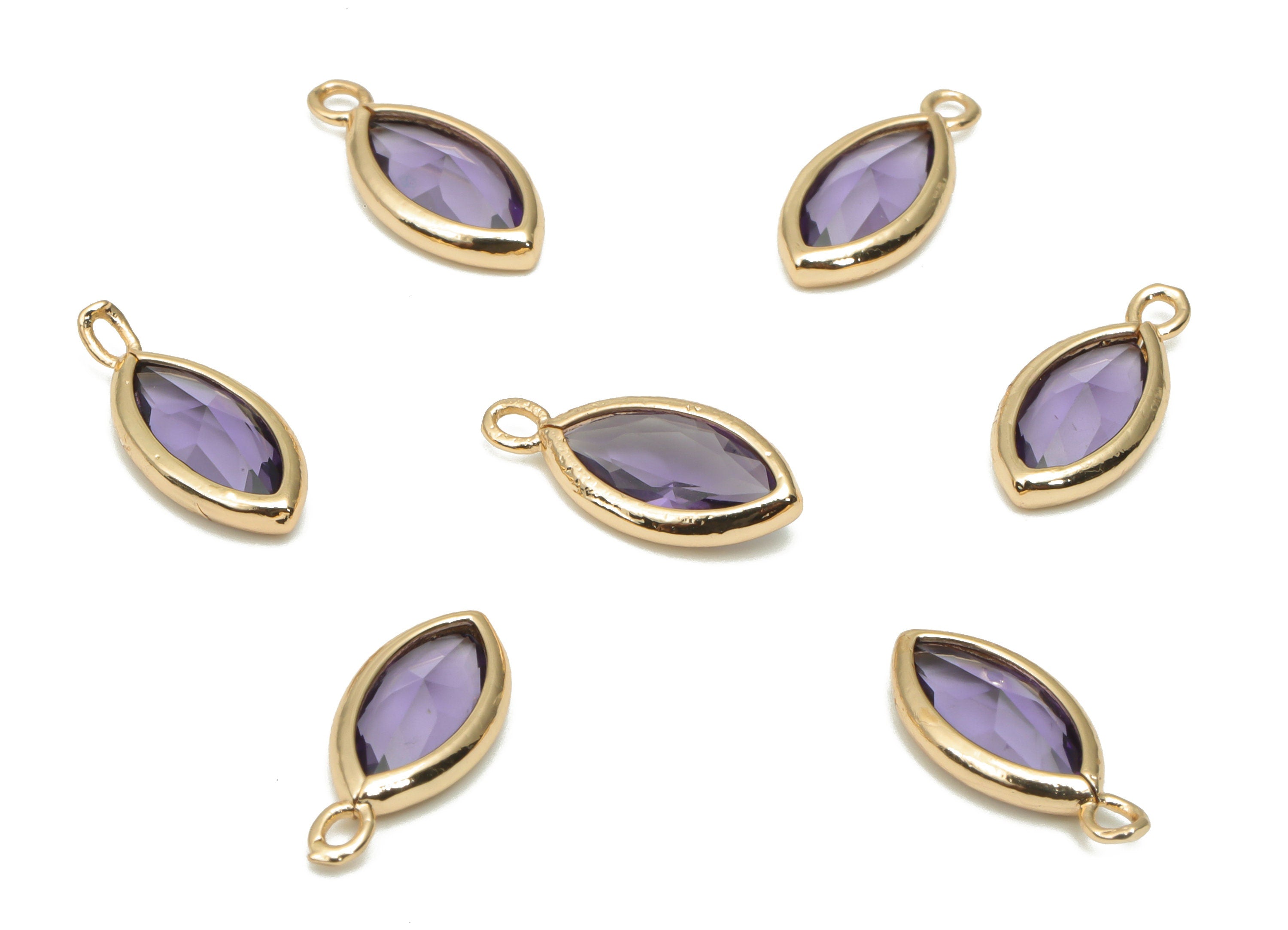 Glass Marquise Loop Earring Charms - Brass Oval Frame Pendant - Gold Tone Plated Brass - Faceted Glass - 15.4x8.47x4.24mm - GS1100C - DOMEDBAZAAR