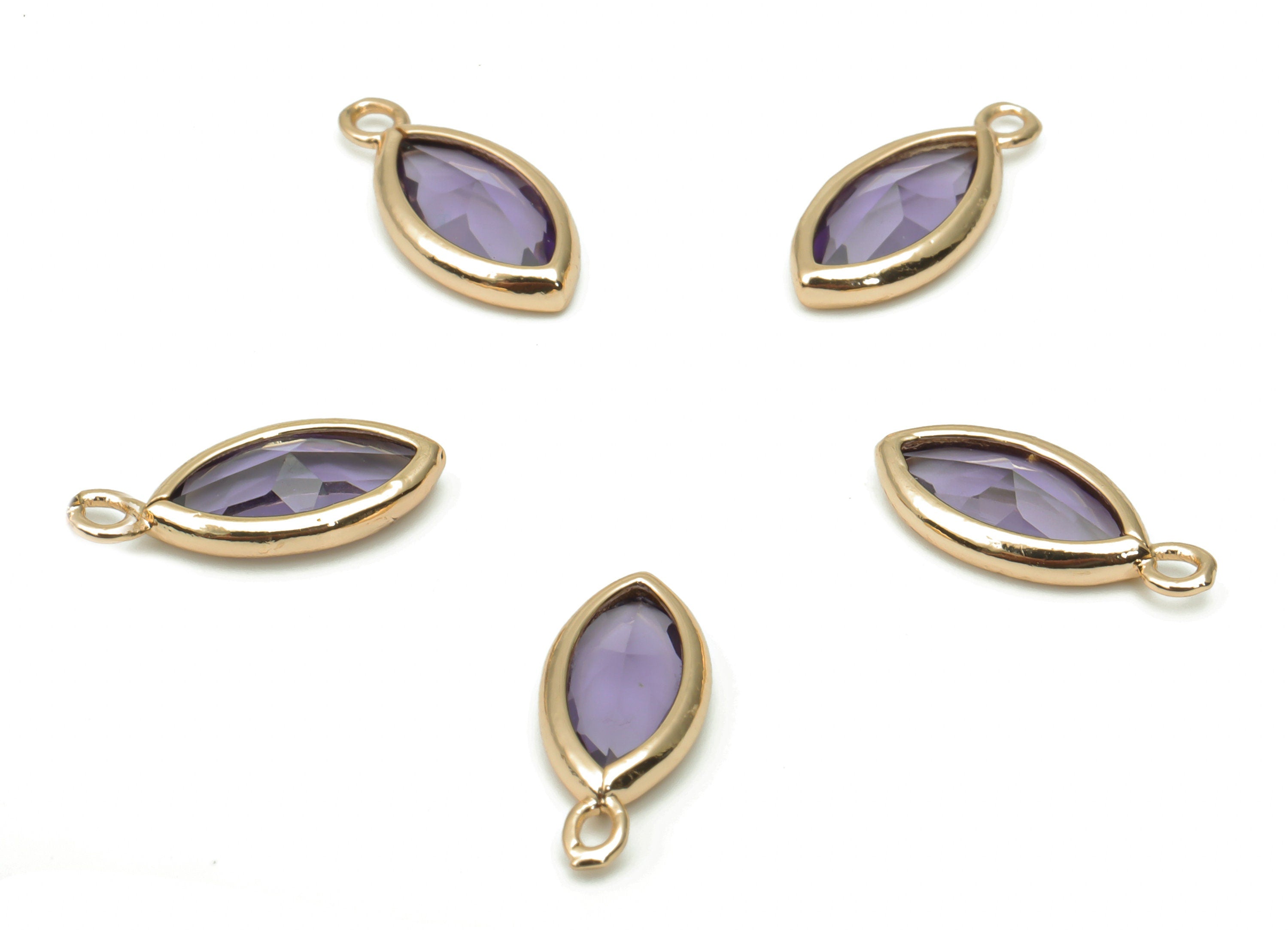 Glass Marquise Loop Earring Charms - Brass Oval Frame Pendant - Gold Tone Plated Brass - Faceted Glass - 15.4x8.47x4.24mm - GS1100C - DOMEDBAZAAR