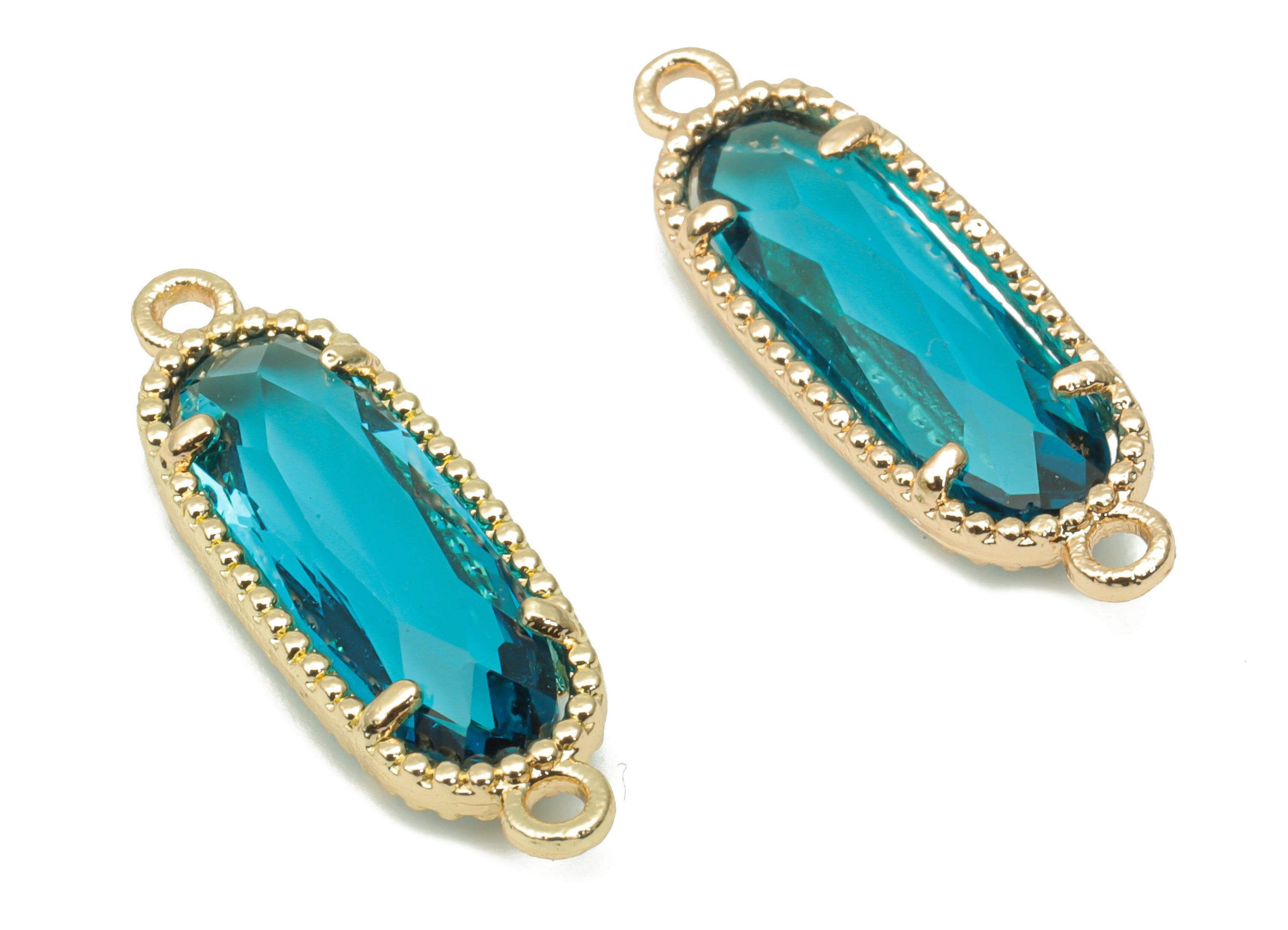 Glass Long Oval Bracelet Earring Connector With Loop - Brass Oval Charms - Gold Tone Plated Brass - Faceted Glass - 20.8x7.1x3.5mm - GS1110C - DOMEDBAZAAR