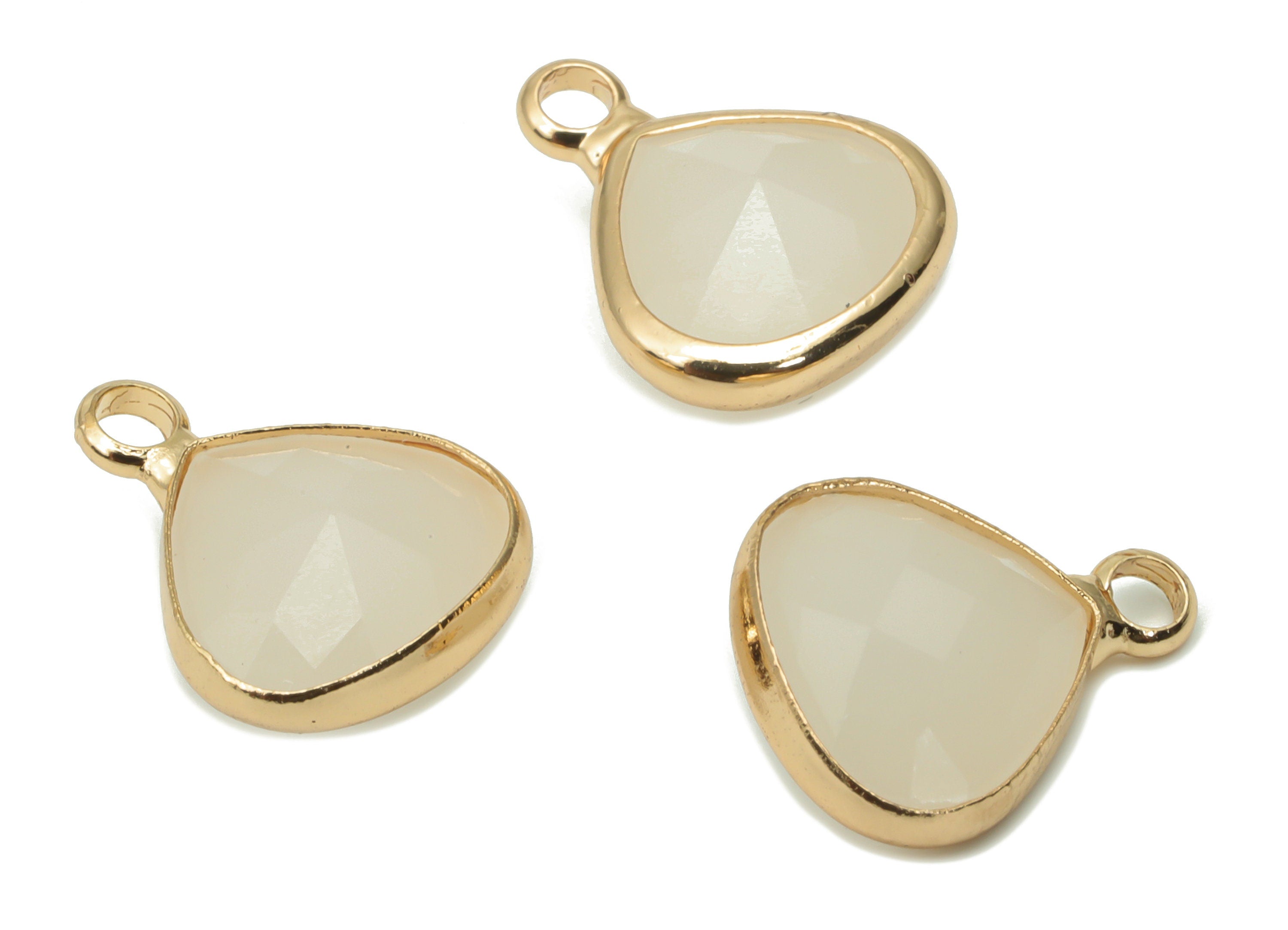Glass Drop Loop Earring Charms - Brass Teardrop Frame Pendant - Gold Tone Plated Brass - Faceted Glass - 12.71x10.21x4.91mm - GS1111 - DOMEDBAZAAR