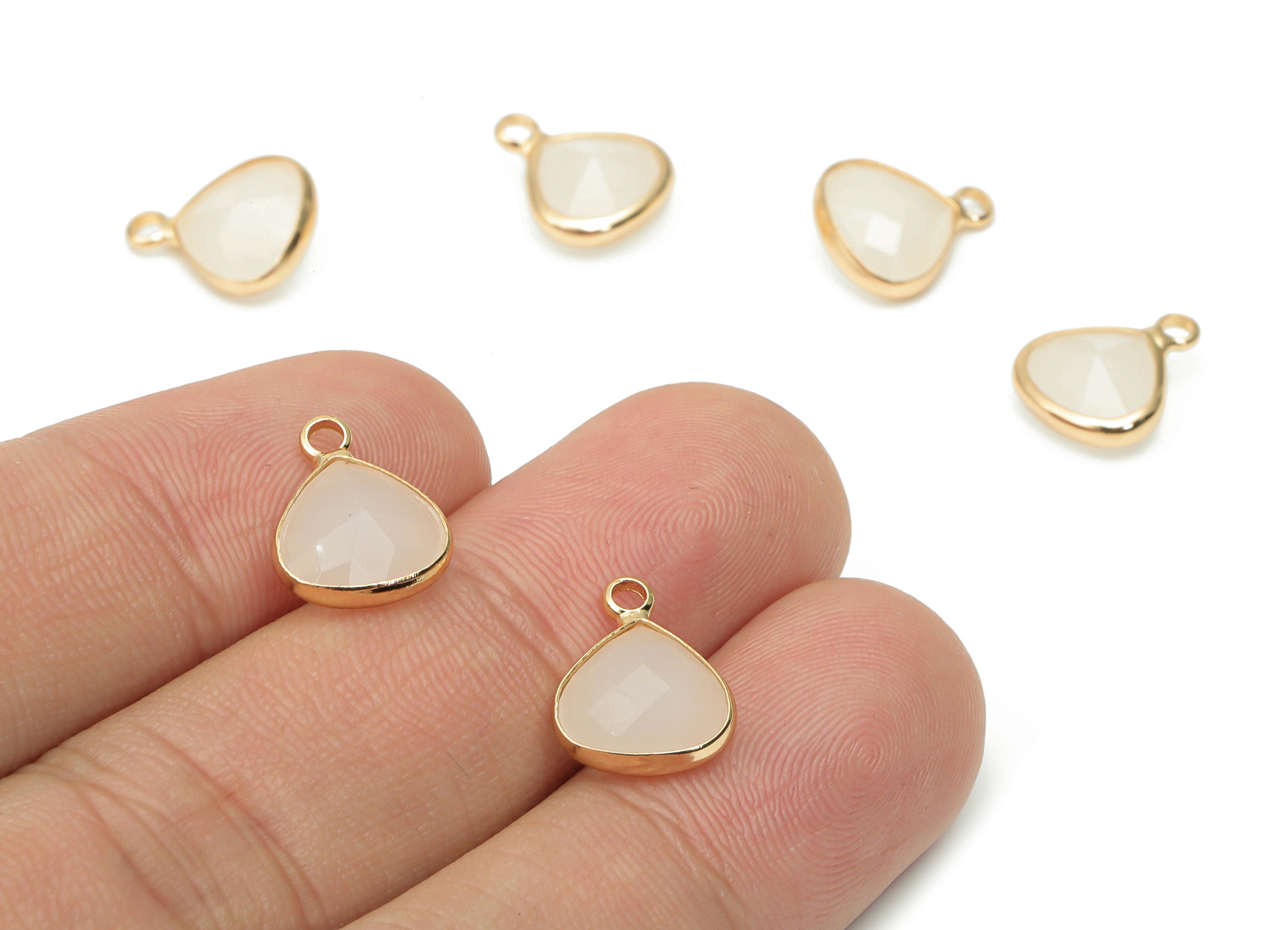 Glass Drop Loop Earring Charms - Brass Teardrop Frame Pendant - Gold Tone Plated Brass - Faceted Glass - 12.71x10.21x4.91mm - GS1111 - DOMEDBAZAAR