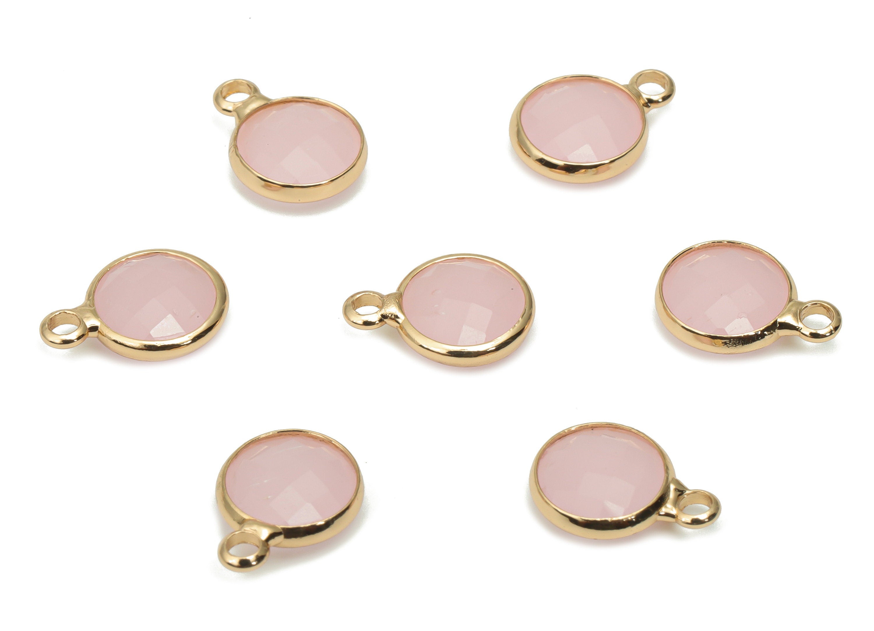 Glass Round Loop Earring Charms - Brass Circle Frame Pendant - Gold Tone Plated Brass - Faceted Glass - 11.45x8.72x3.23mm - GS1106 - DOMEDBAZAAR