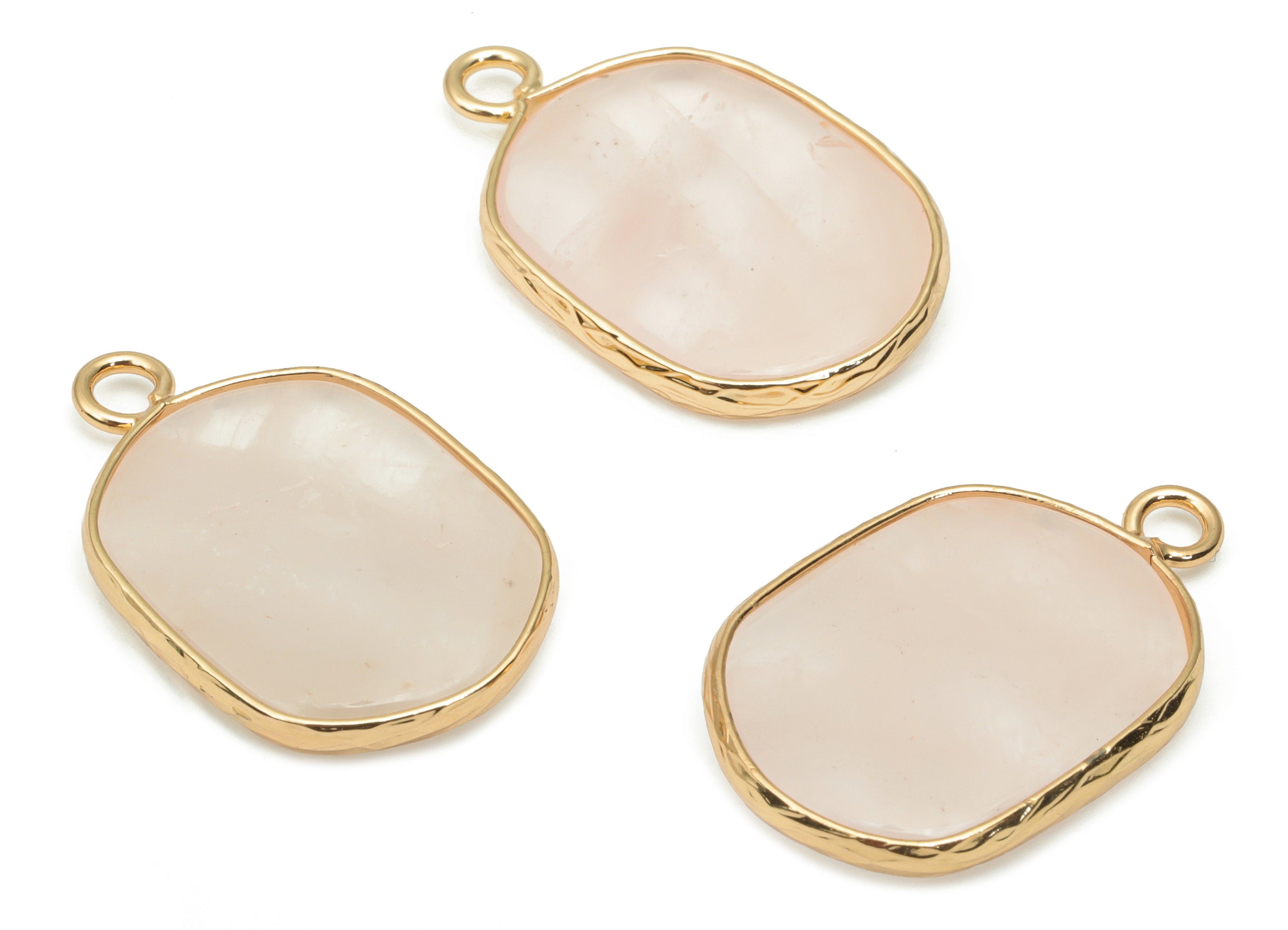 Rose Quartz Crystal Oval Charms - Brass Oval Pendant - Natural Stone - Gold Tone Plated Brass – Jewelry Supplies - 52.2x15.9x4.1mm – NS1699J - DOMEDBAZAAR