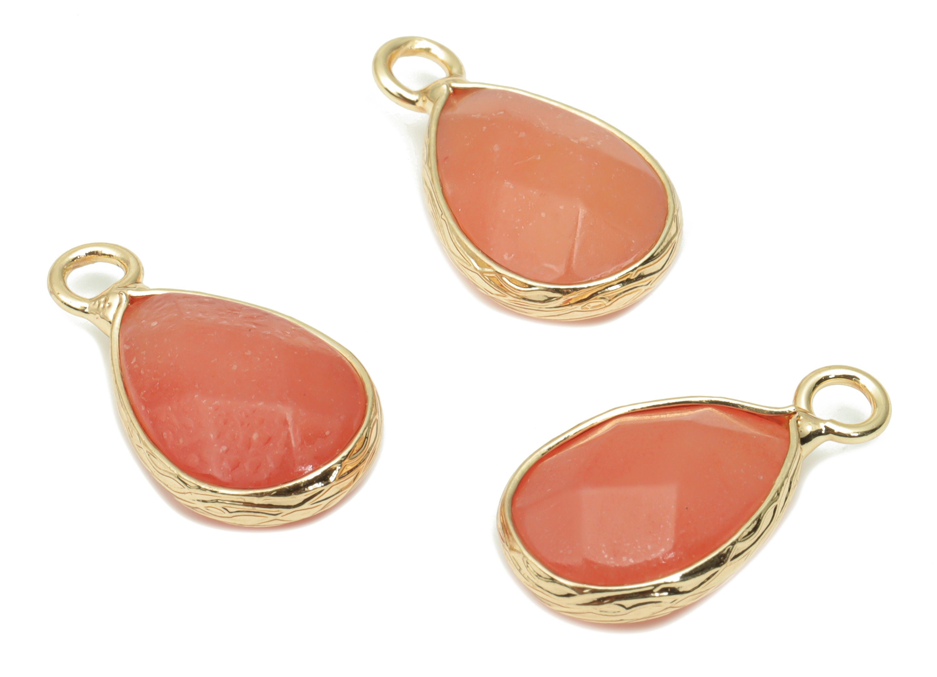 Orange Aventurine Drop Earring Charms - Brass Teardrop Pendant - Natural Stone - Gold Tone Plated Brass – 17.97x9.61x4.55mm – NS1690D - DOMEDBAZAAR