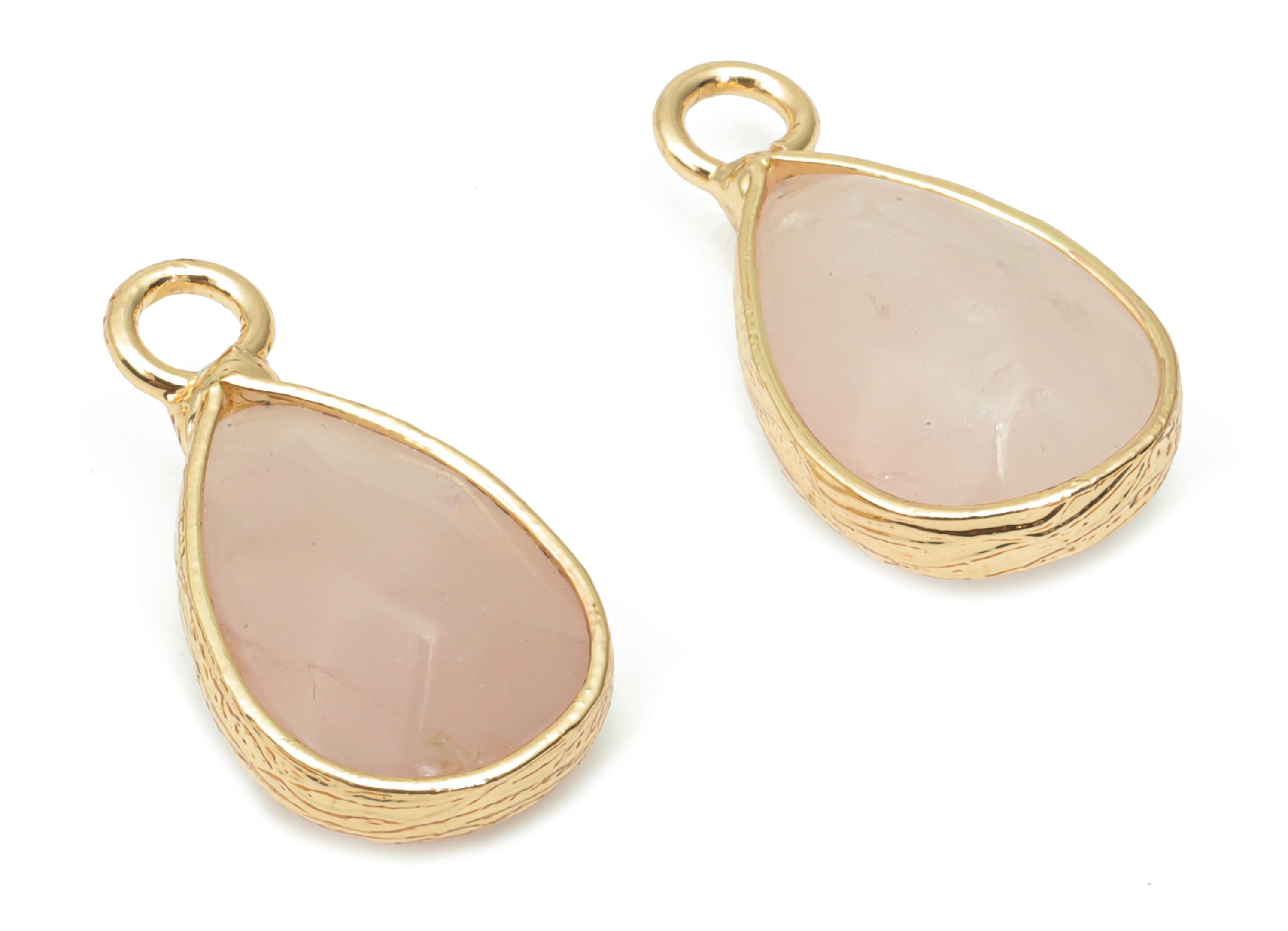 Rose Quartz Crystal Drop Earring Charms - Brass Teardrop Pendant - Natural Stone - Gold Tone Plated Brass – 17.97x9.61x4.55mm – NS1690B - DOMEDBAZAAR