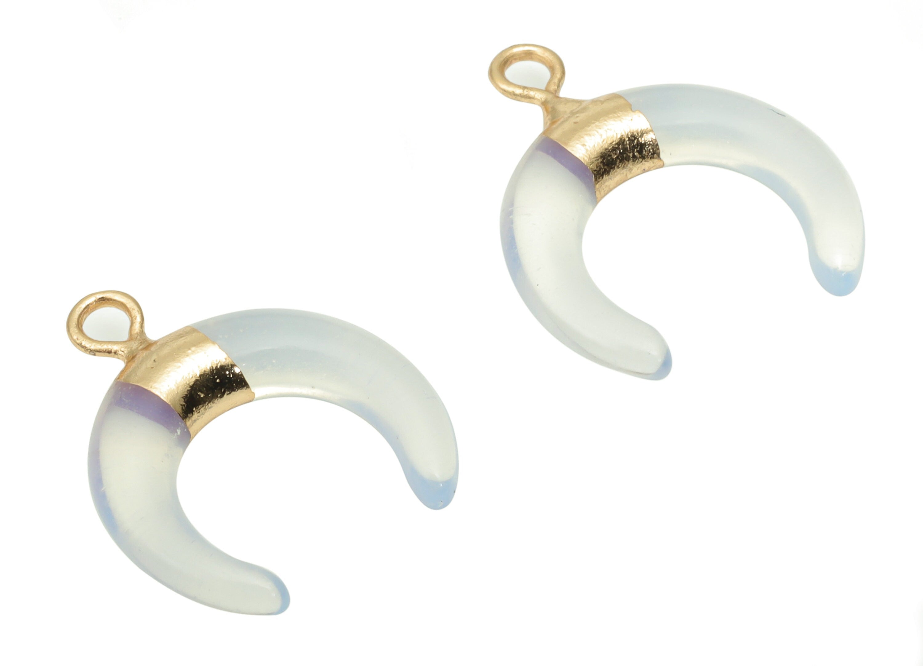 Opalite Ox Horn Earring Charms - Brass Crescent Pendant - Natural Stone - Gold Tone Plated Brass – Jewelry Supplies - 17.9x15.7x3.9mm–NS1692 - DOMEDBAZAAR