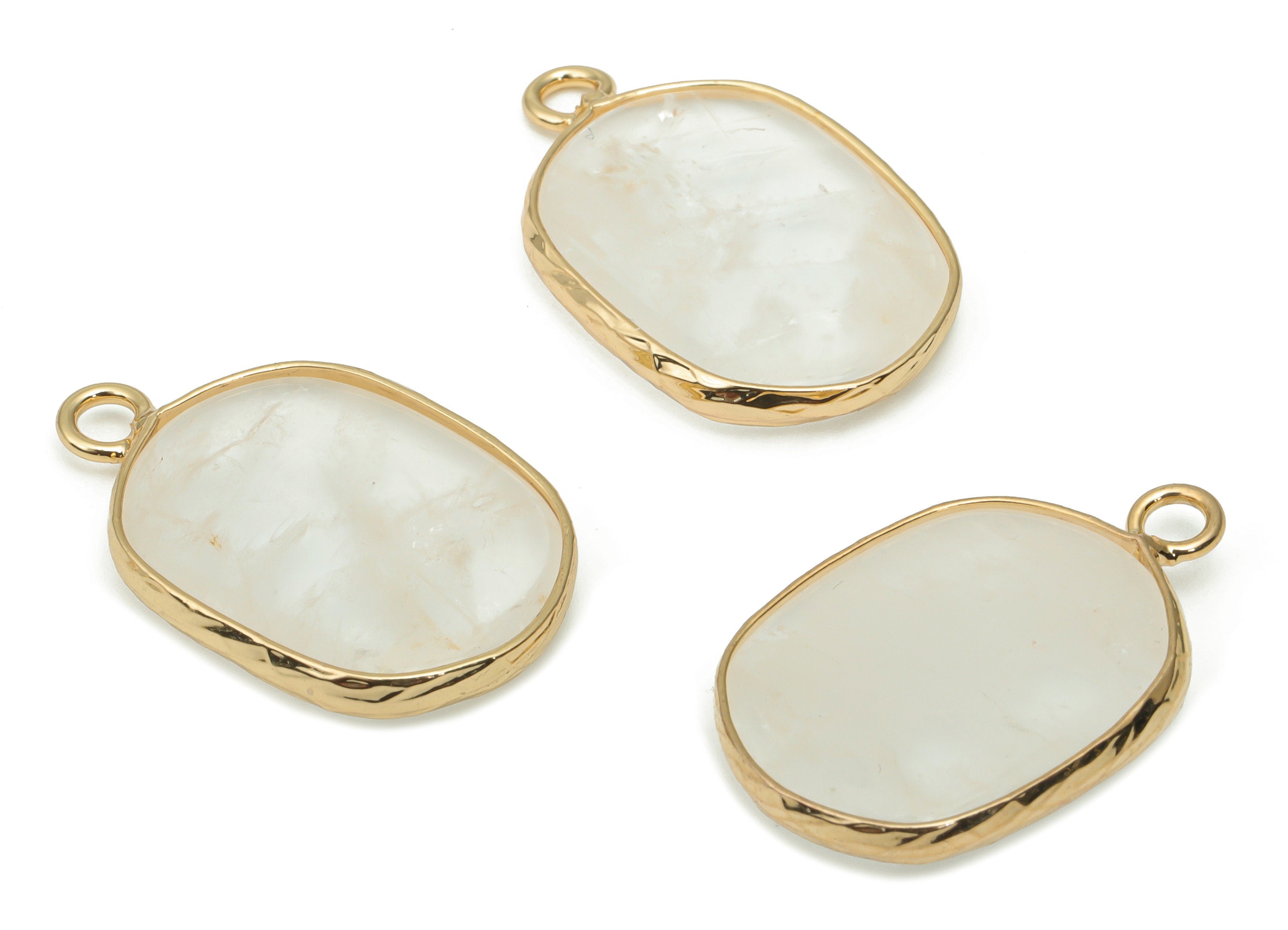 Clear Quartz Oval Earring Charms - Brass Oval Pendant - Natural Stone - Gold Tone Plated Brass – Jewelry Supplies - 52.2x15.9x4.1mm– NS1699A - DOMEDBAZAAR