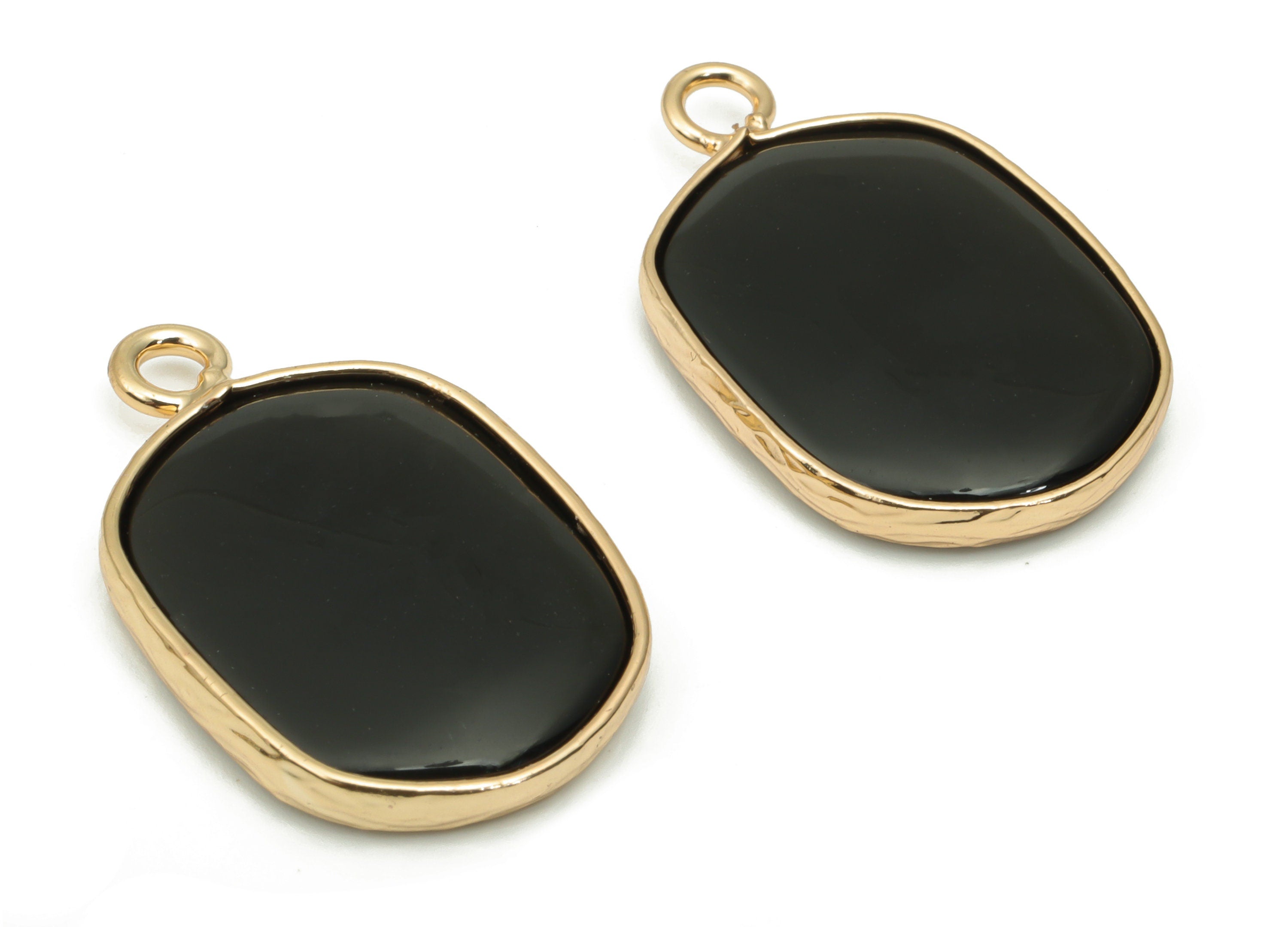 Obsidian Oval Earring Charms - Brass Oval Pendant - Natural Stone - Gold Tone Plated Brass – Jewelry Supplies - 52.2x15.92x4.11mm – NS1699B - DOMEDBAZAAR