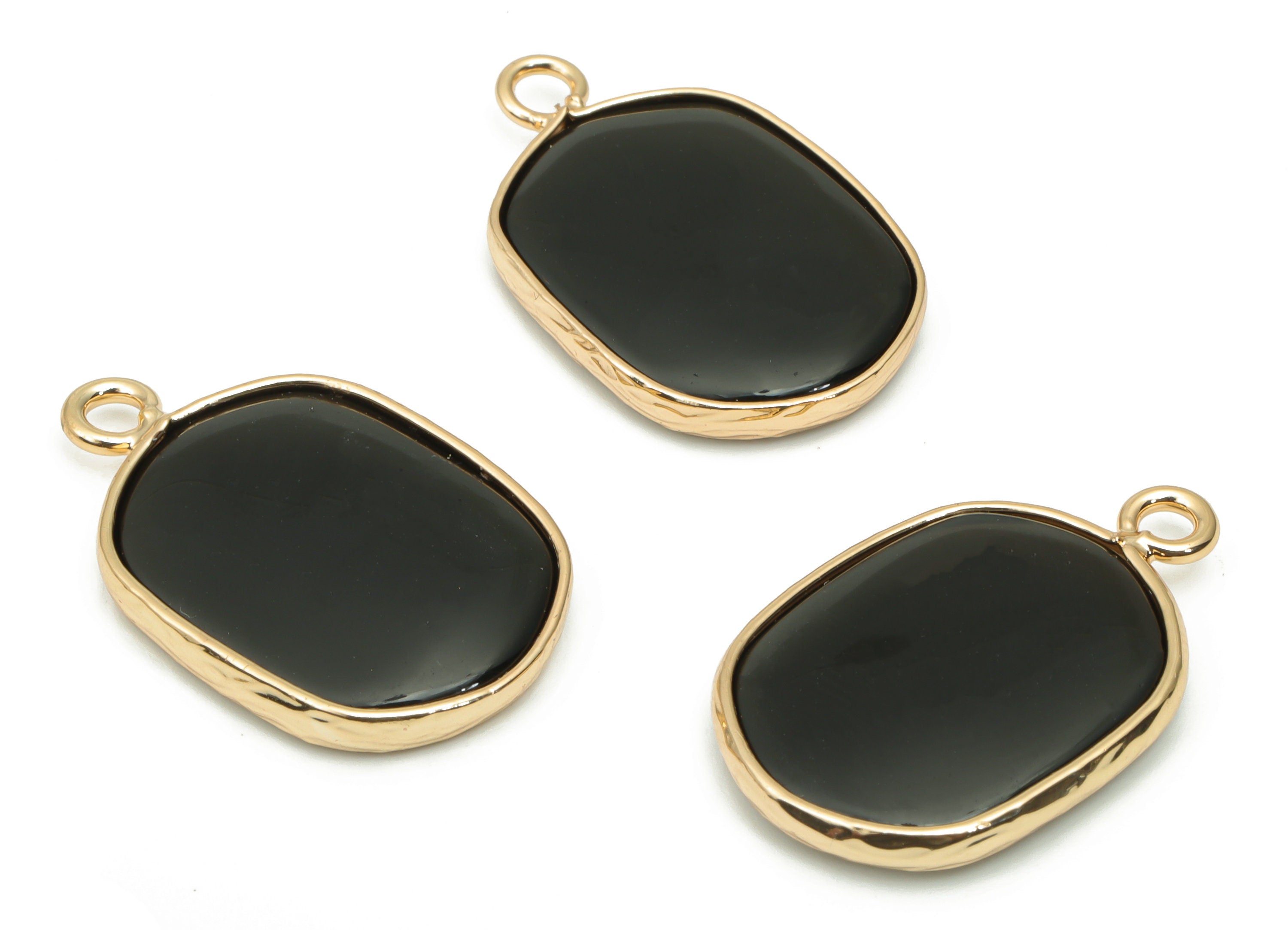 Obsidian Oval Earring Charms - Brass Oval Pendant - Natural Stone - Gold Tone Plated Brass – Jewelry Supplies - 52.2x15.92x4.11mm – NS1699B - DOMEDBAZAAR