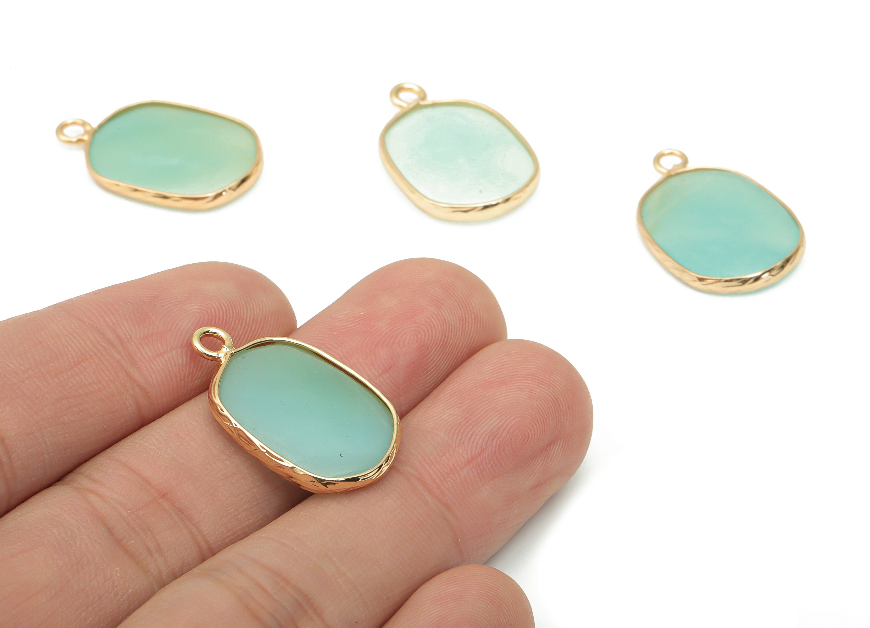 Amazonite Oval Earring Charms - Brass Oval Pendant - Natural Stone - Gold Tone Plated Brass – Jewelry Supplies - 52.2x15.92x4.11mm – NS1699G - DOMEDBAZAAR