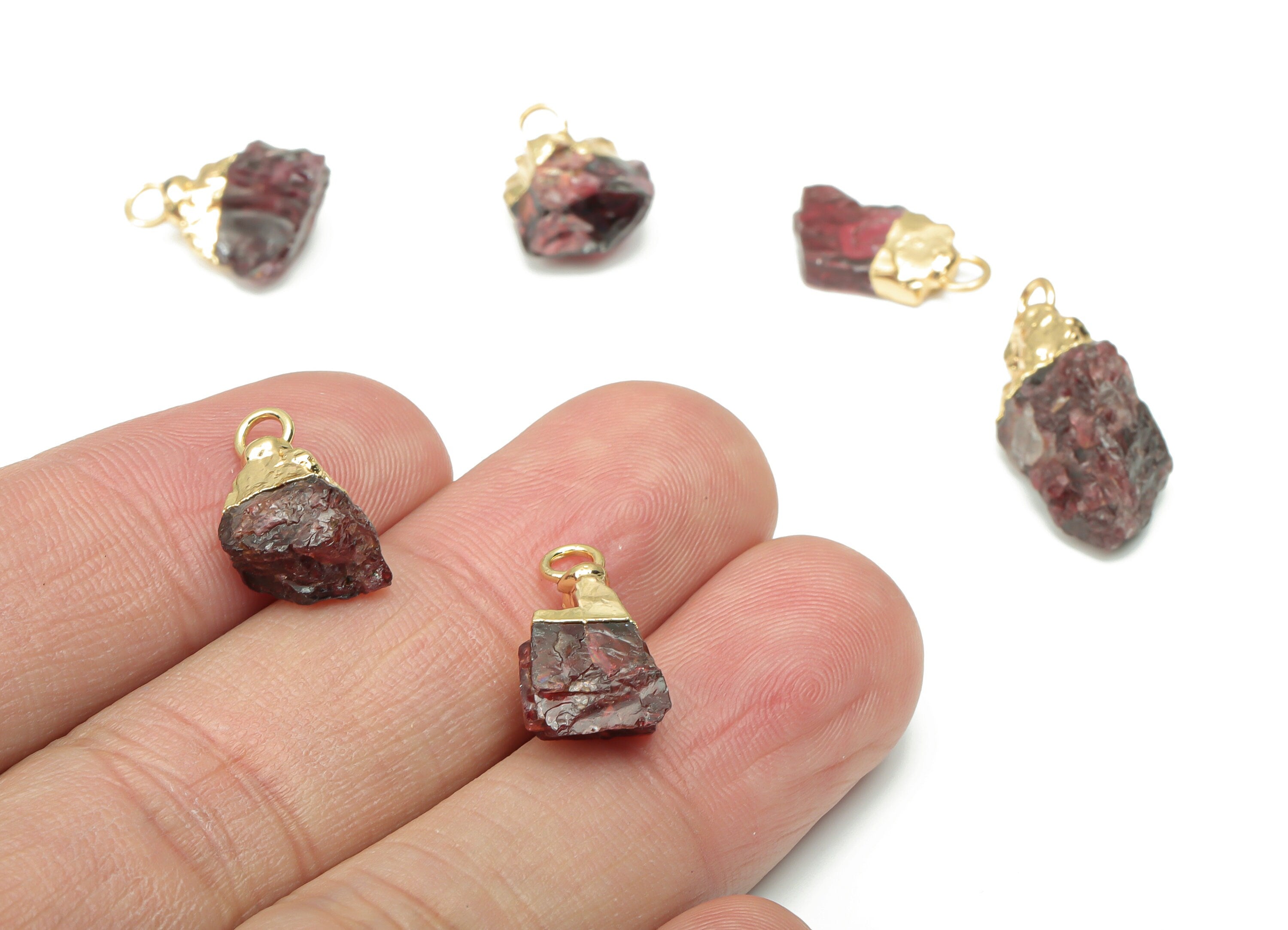 Garnet Faceted Earring Charms - Brass Stone Pendant - Natural Stone - Gold Tone Plated Brass – Jewelry Supplies - 15.73x10.45x5.5mm – NS1683 - DOMEDBAZAAR
