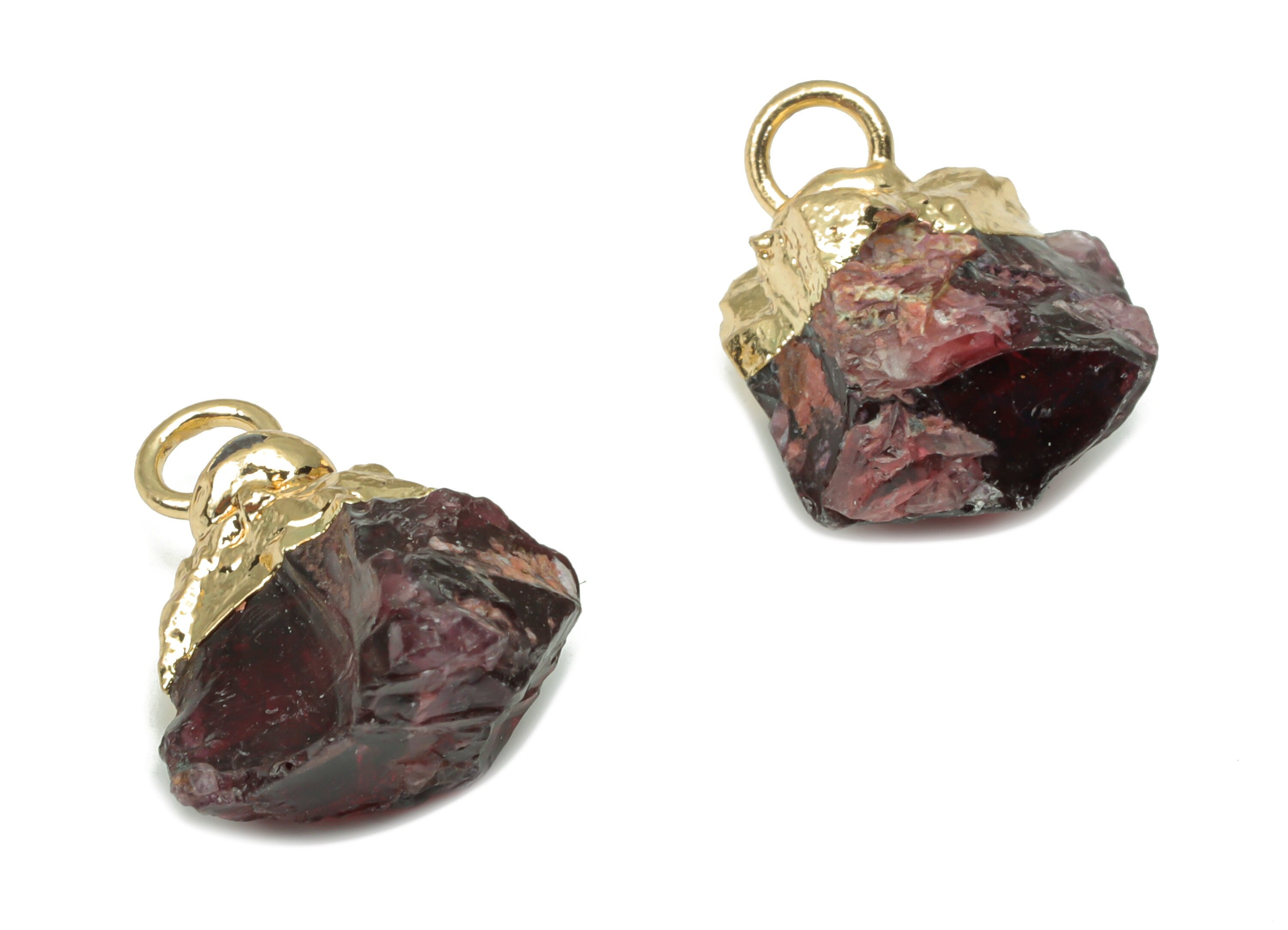 Garnet Faceted Earring Charms - Brass Stone Pendant - Natural Stone - Gold Tone Plated Brass – Jewelry Supplies - 15.73x10.45x5.5mm – NS1683 - DOMEDBAZAAR