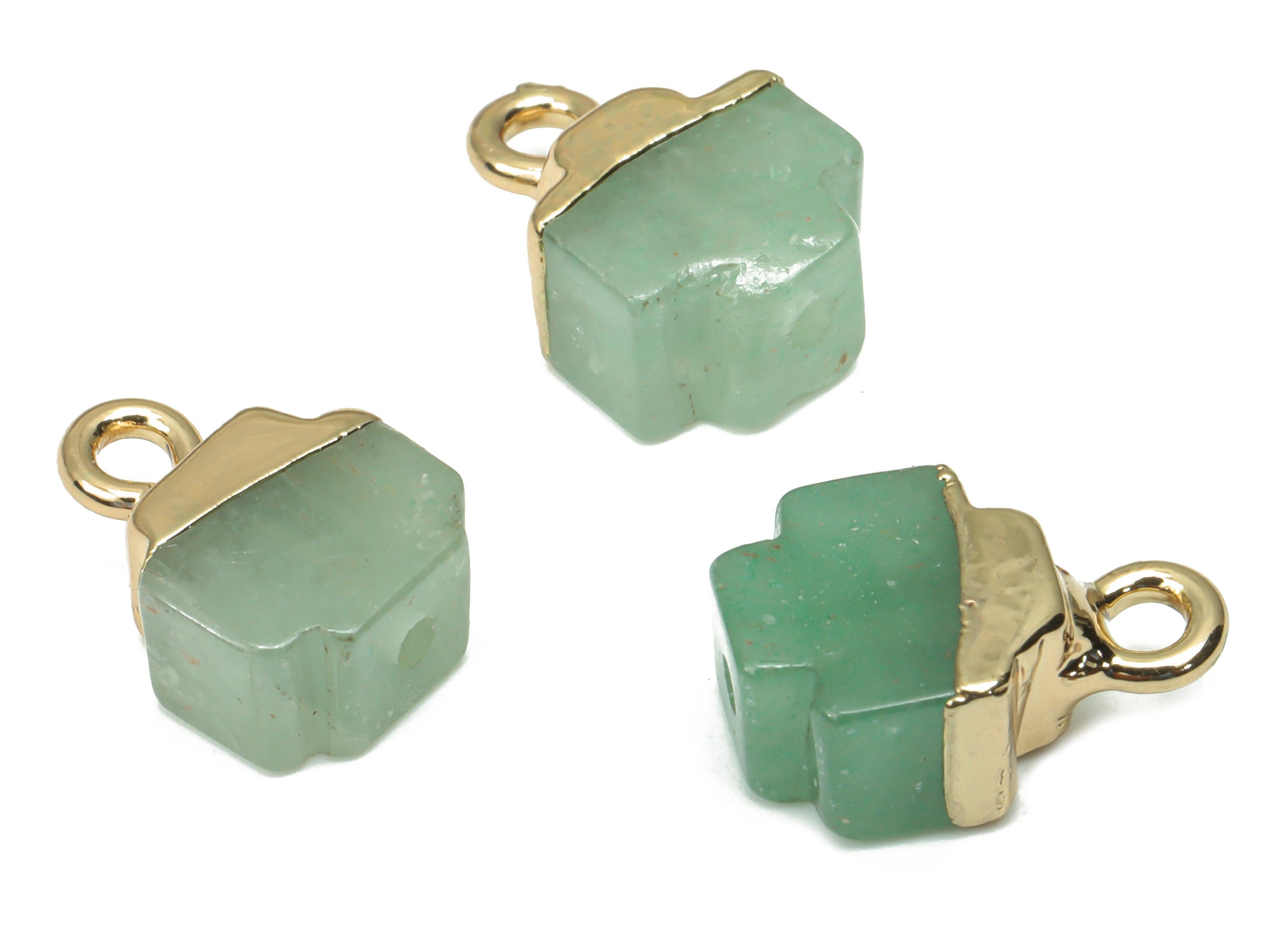 Aventurine Earring Charms - Brass Irregular Pendant - Natural Stone - Gold Tone Plated Brass – Jewelry Supplies - 12.03x8.72x5.3mm – NS1677A - DOMEDBAZAAR